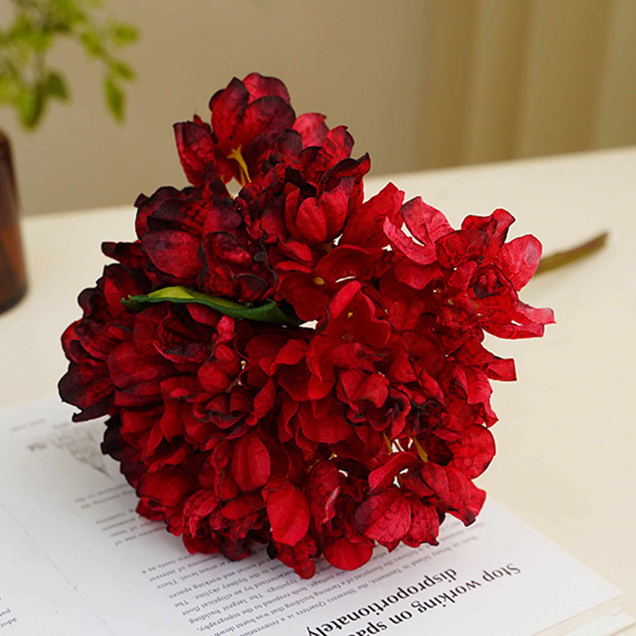 Large Hydrangea Bush Faux Flowers Short Stem