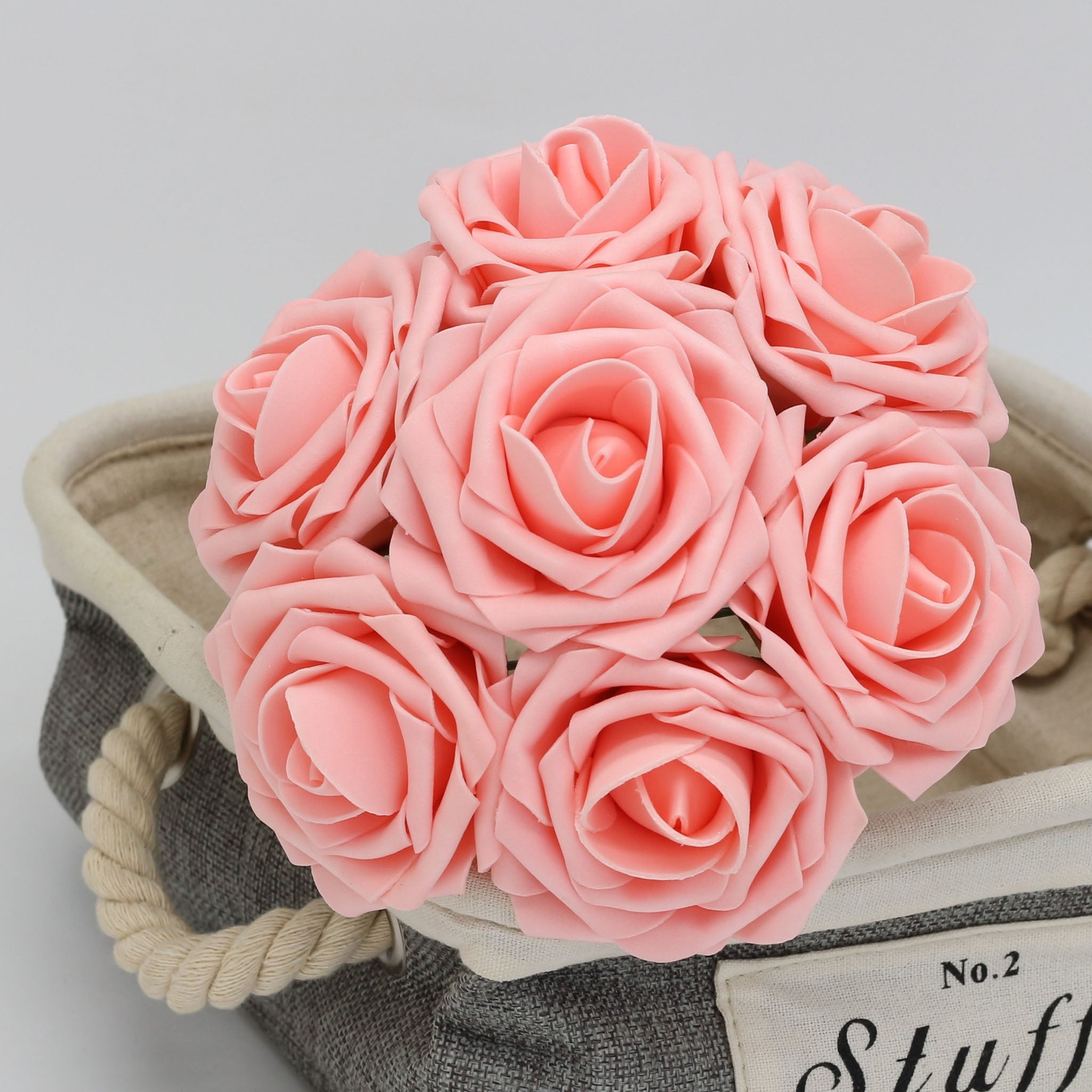Peach Pink Fake Roses Flowers Bulk for Bride Bouquets