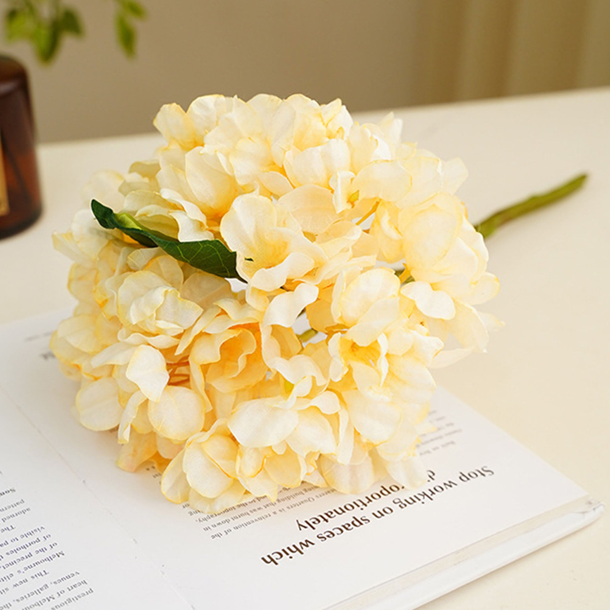 Large Hydrangea Bush Faux Flowers Short Stem