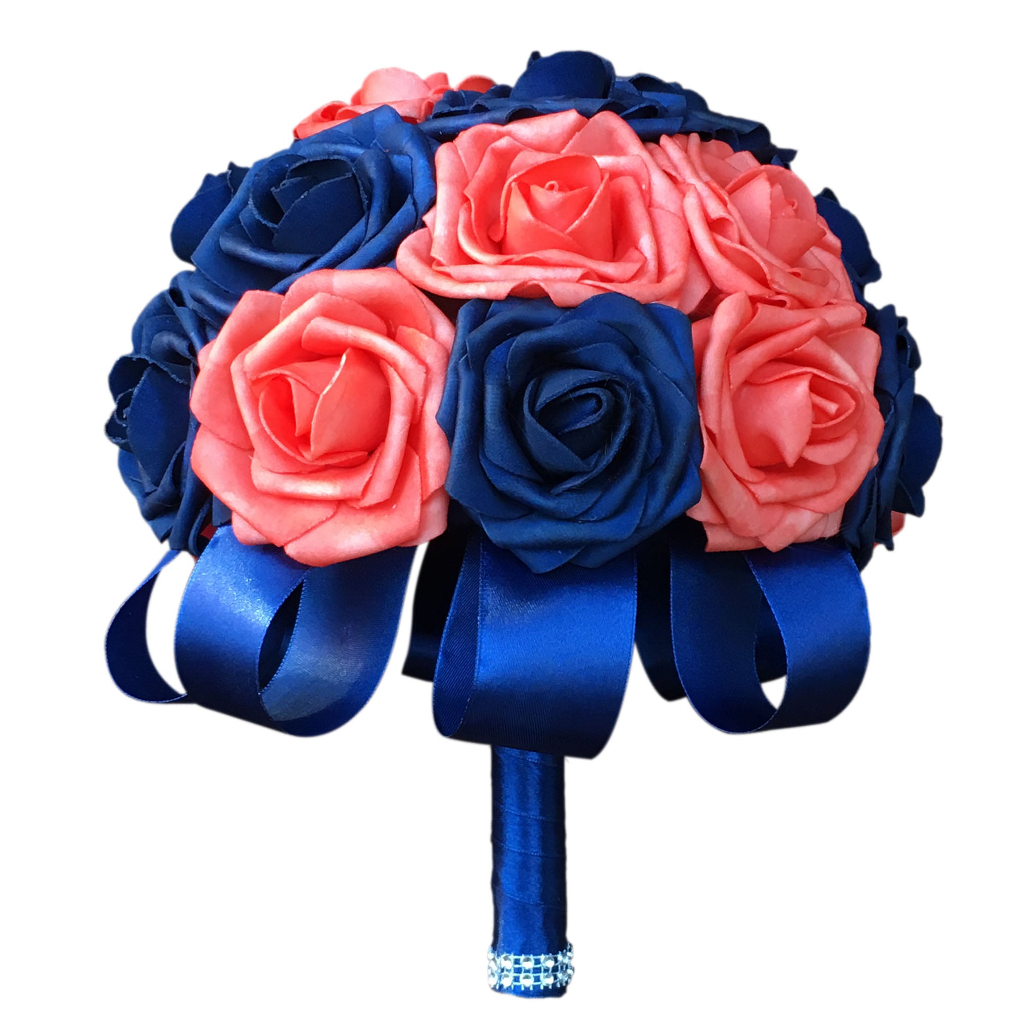 Royal Blue Coral Bridal Flowers Wedding Bouquet