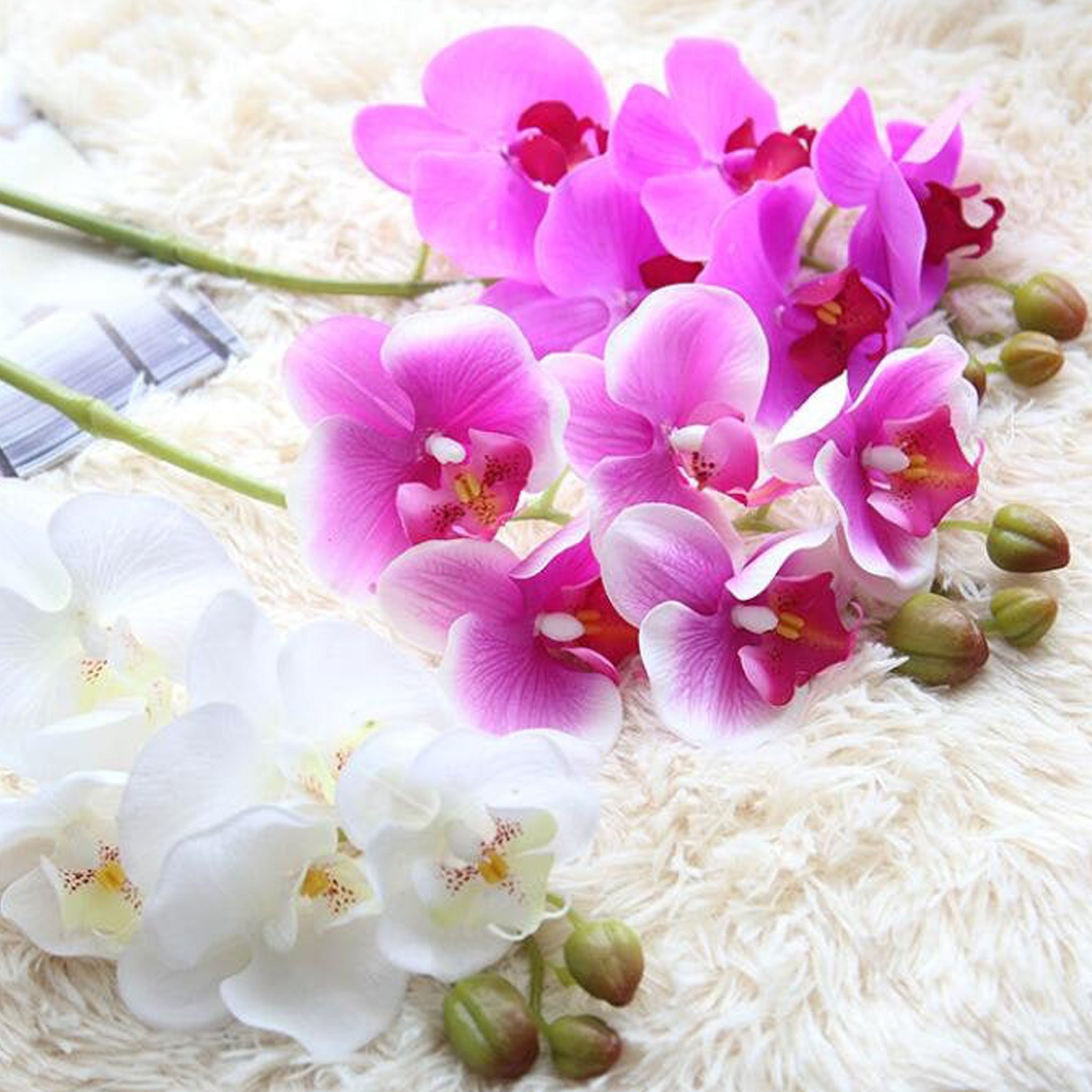 Fake Orchids Flowers White Purple Yellow Fuchsia