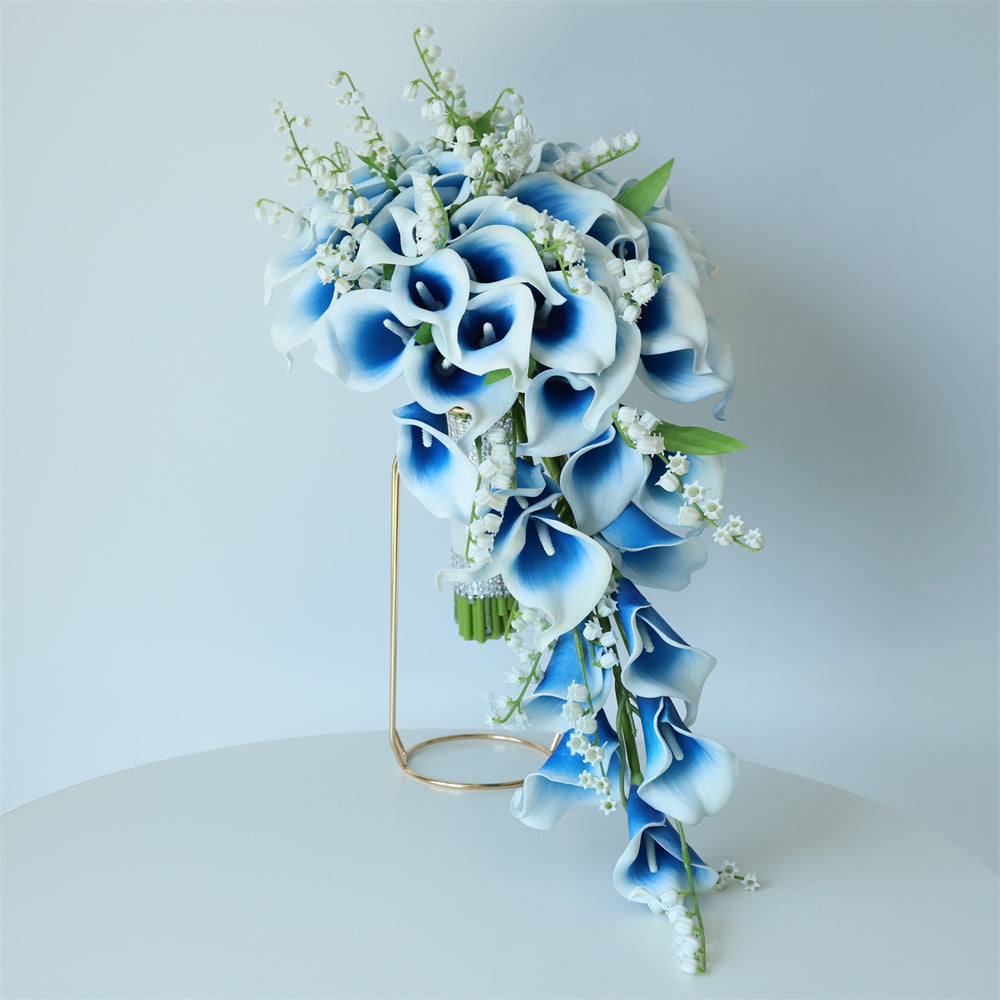 Cascade Bridal Blue Calla Lilies Bouquet Lily of the Valley