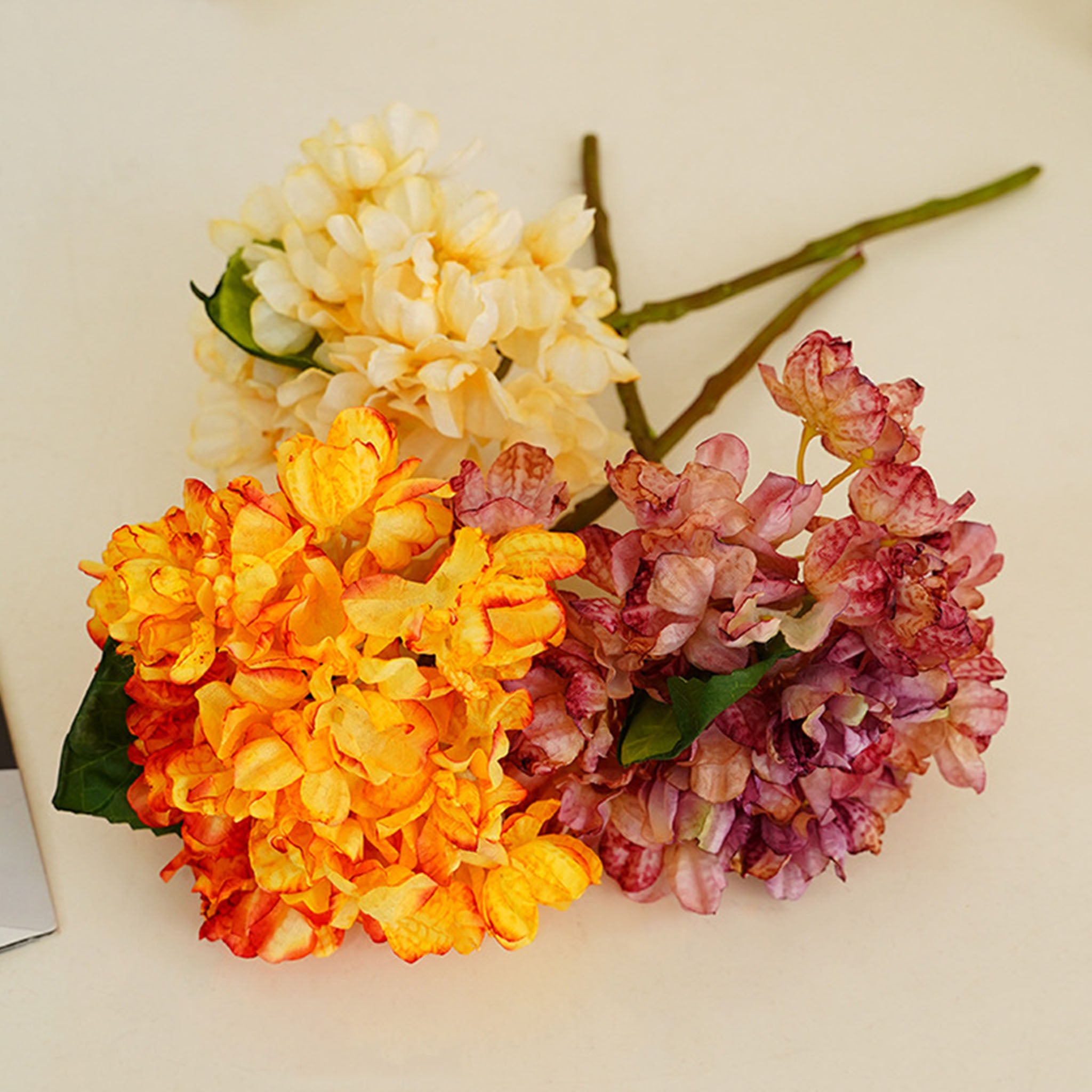 Large Hydrangea Bush Faux Flowers Short Stem