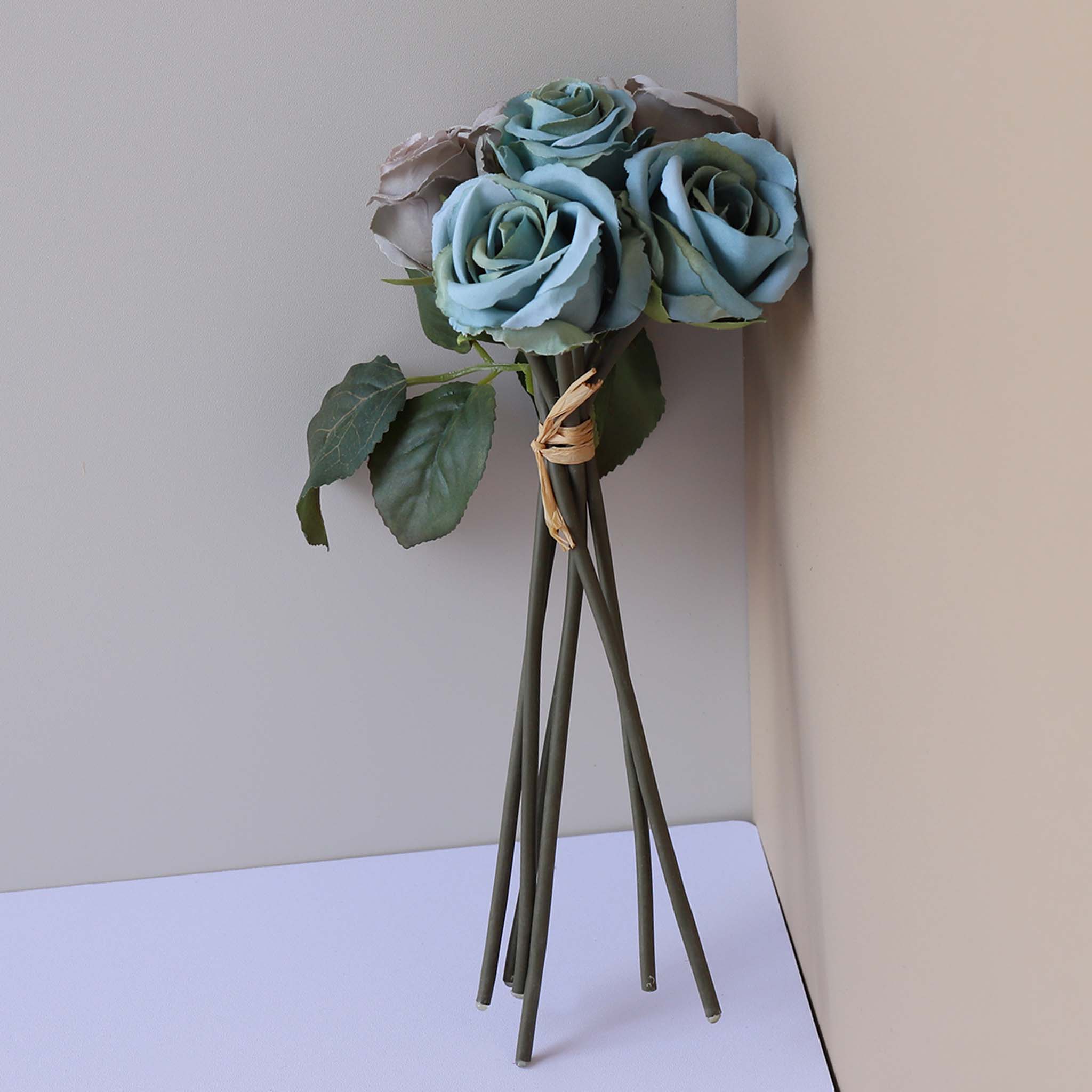 Fall Wedding Flowers Silk Rose Bouquet Vintage Colors For diy Crafts Gray Blue Bouquet