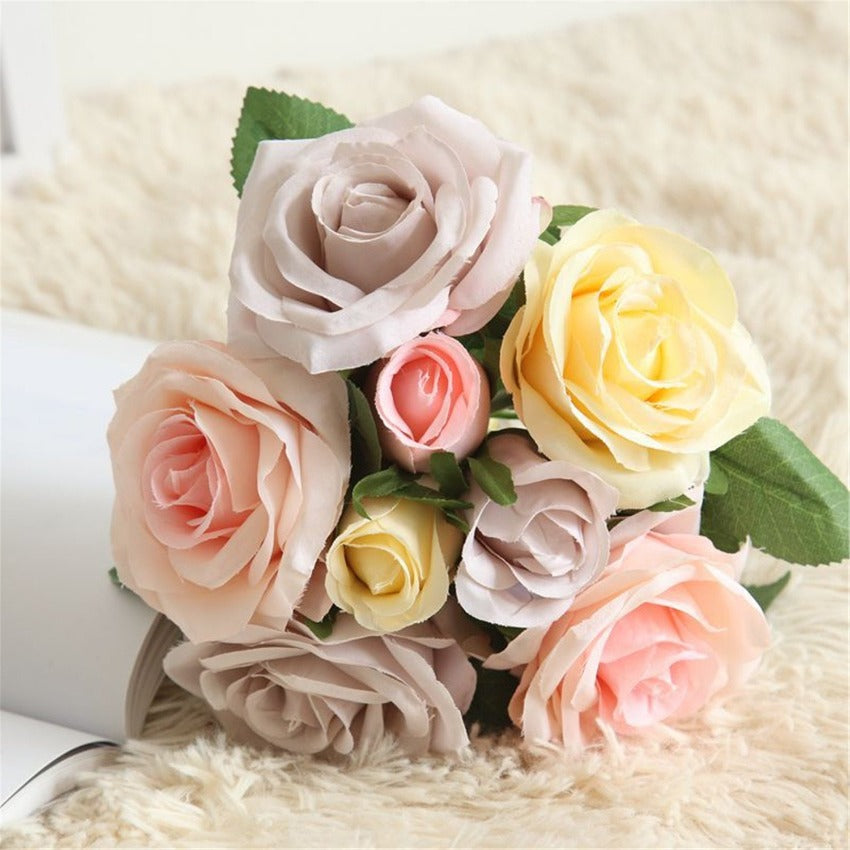 Silk Flower Bouquet for Maron Jars Dusty Blue Artificial Flower Arrangement