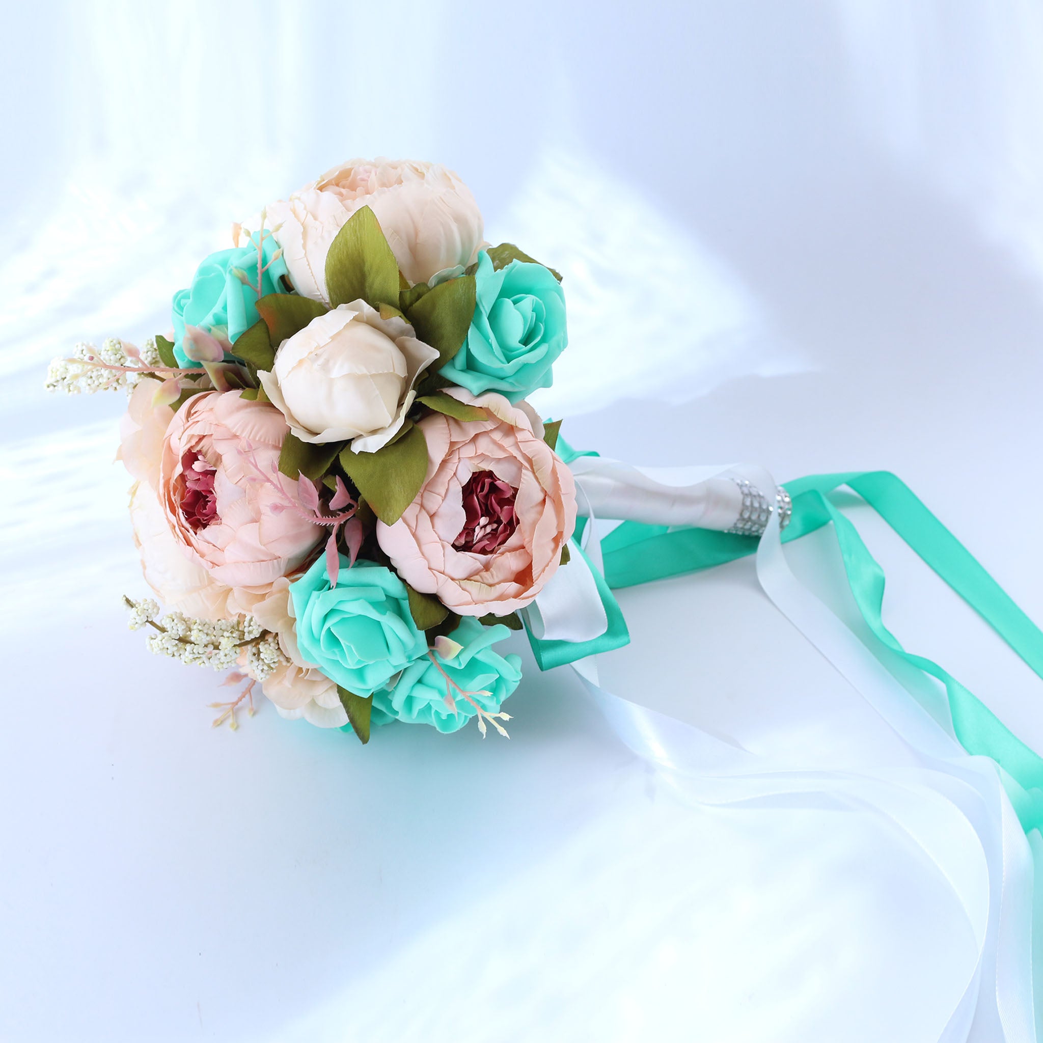Turquoise Rose Blush Peony Bridal Bouquet