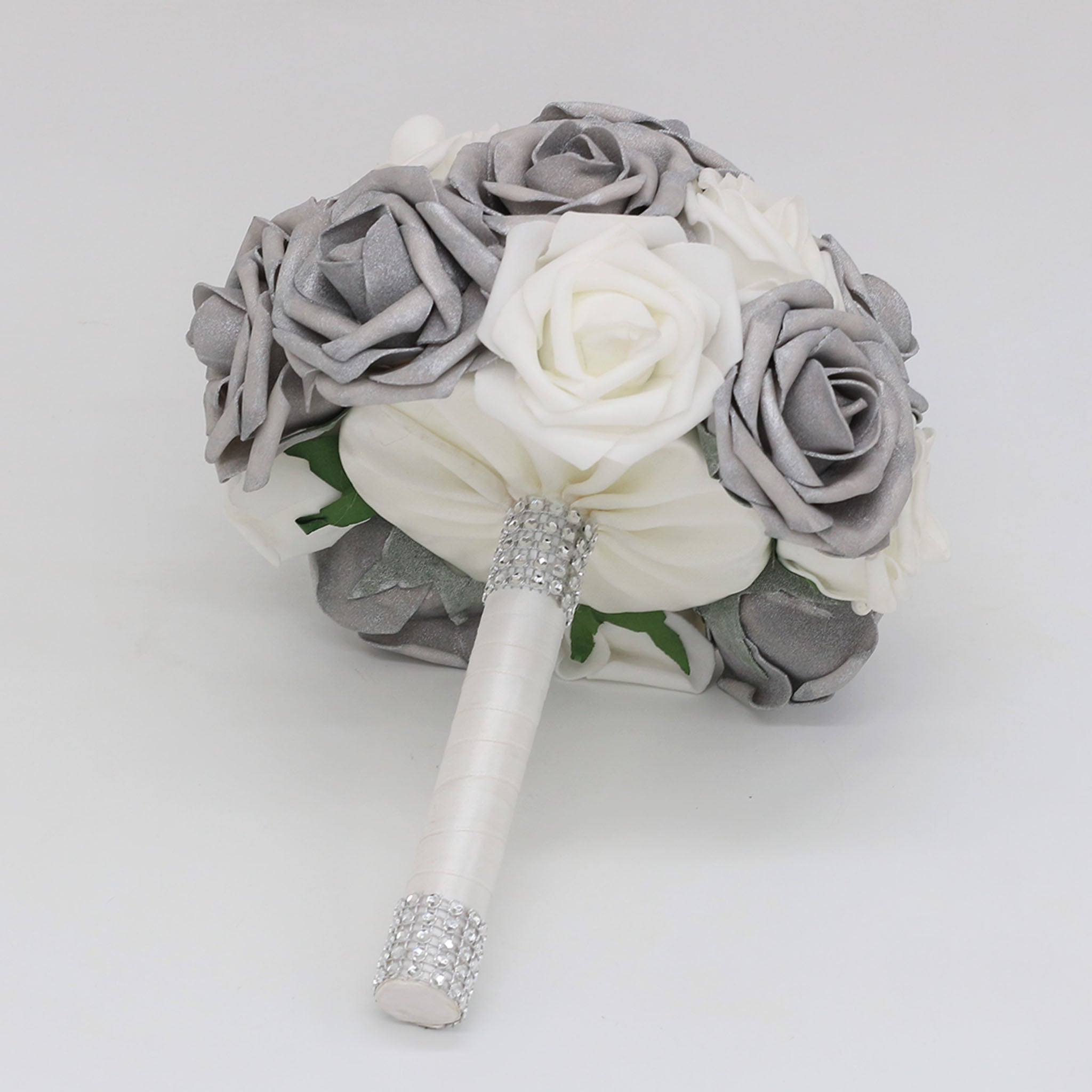 Silver White Bridal Flowers Wedding Bouquet of Roses Bride Bridesmaid