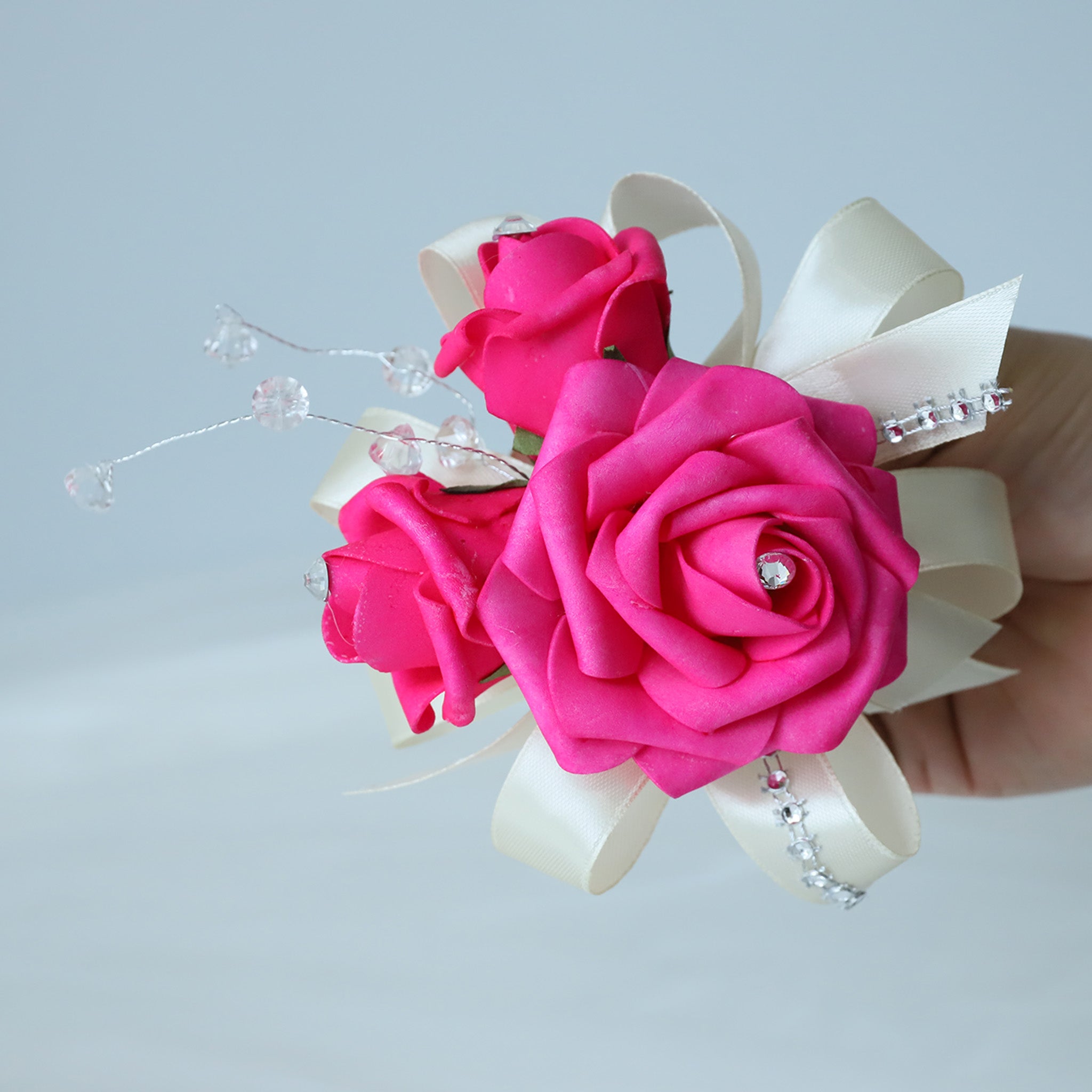 Hot Pink White Rose Wedding Bouquet Set