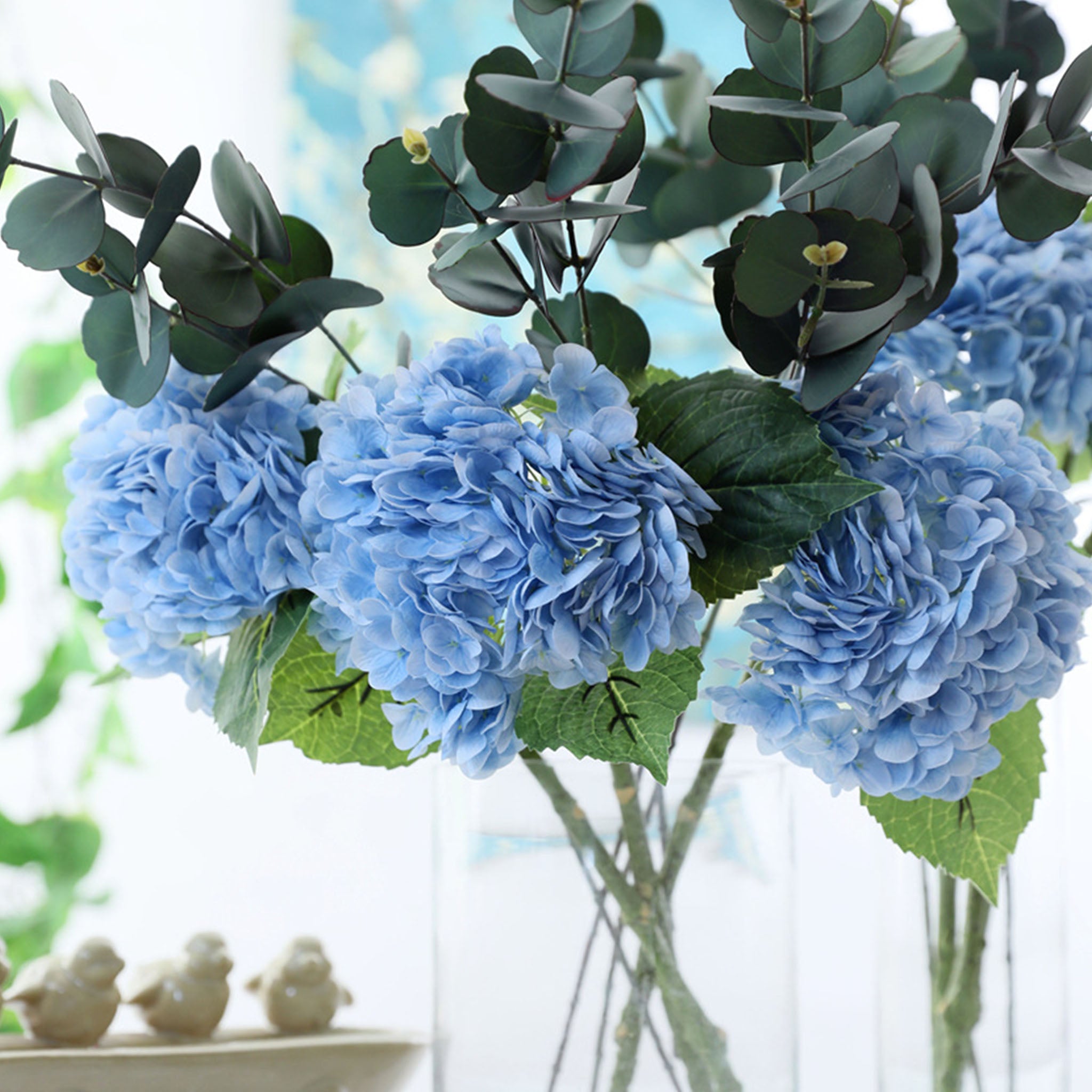 Blue Hydrangea Bush Fake Flowers Wedding Decor