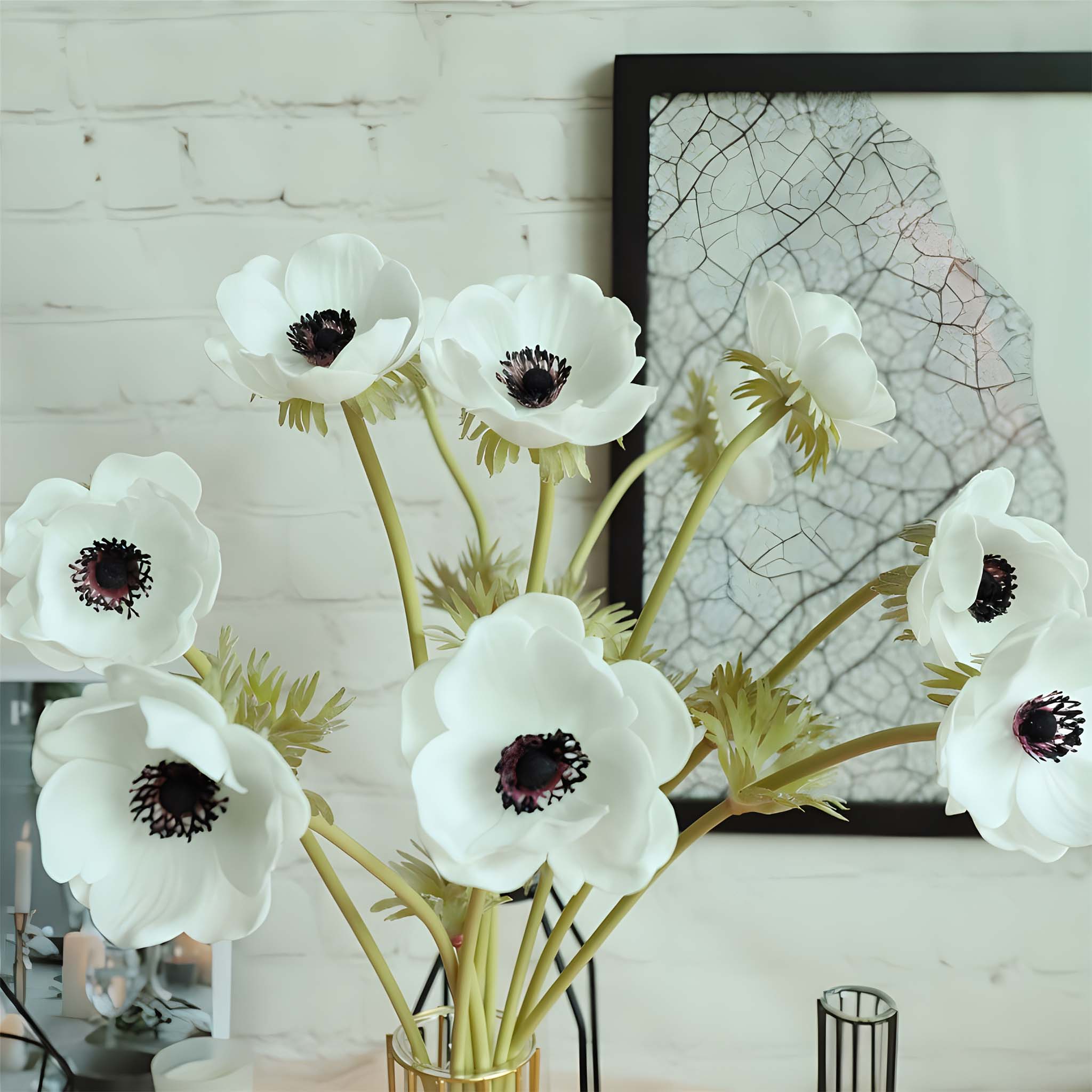 Fake Anemone White Wedding Flowers 10 Blooms