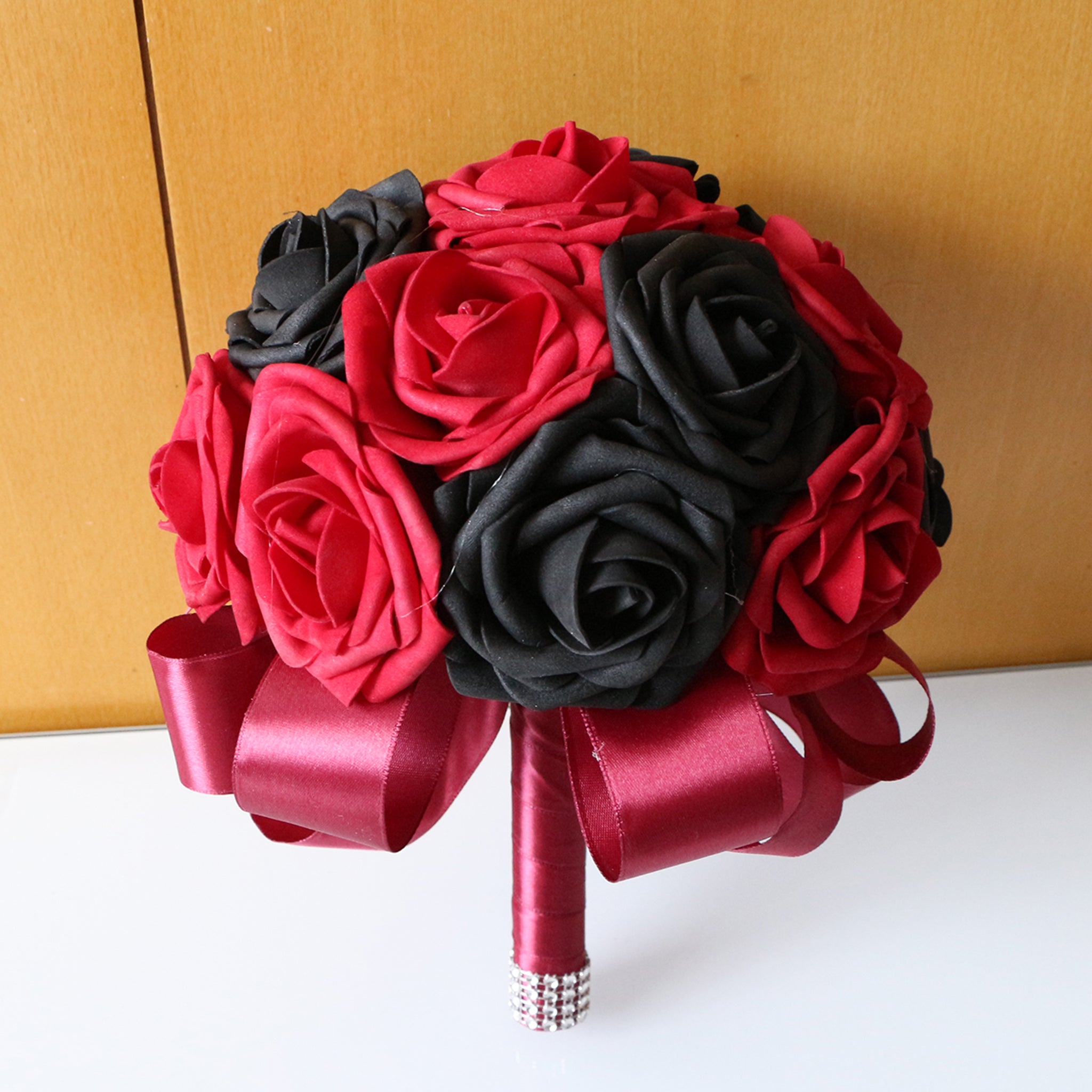 Dark Red White Black Roses Artificial Flower Bouquet