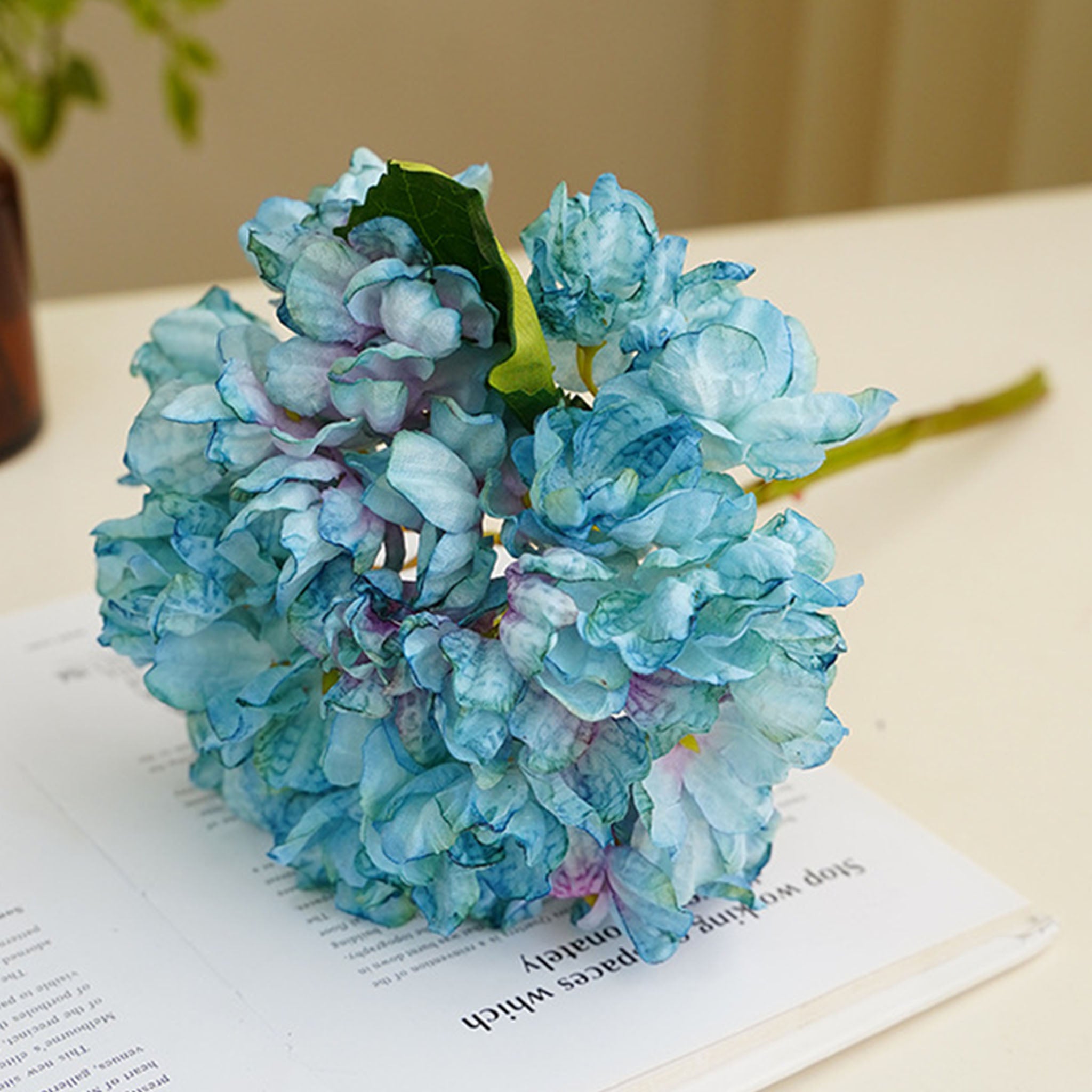 Large Hydrangea Bush Faux Flowers Short Stem