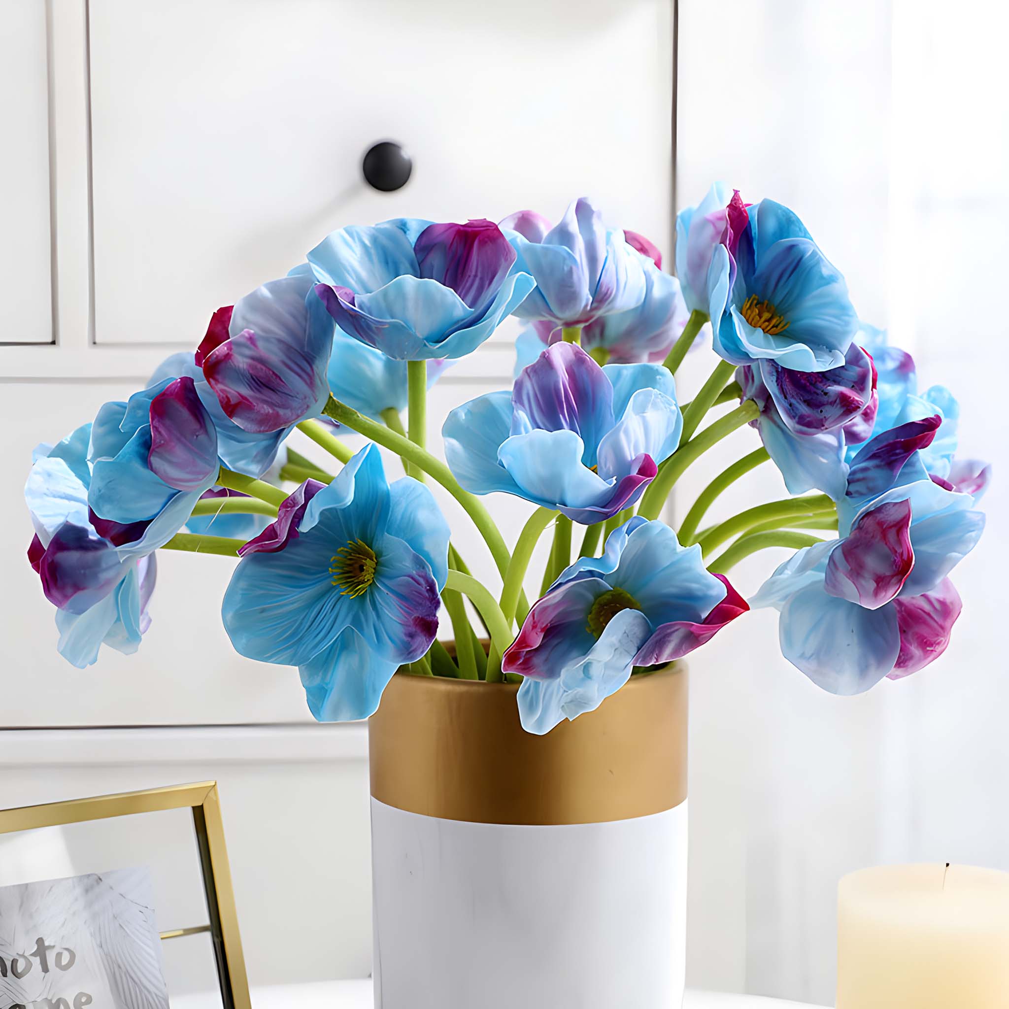 Blue Purple Fake Poppy Wedding Flowers