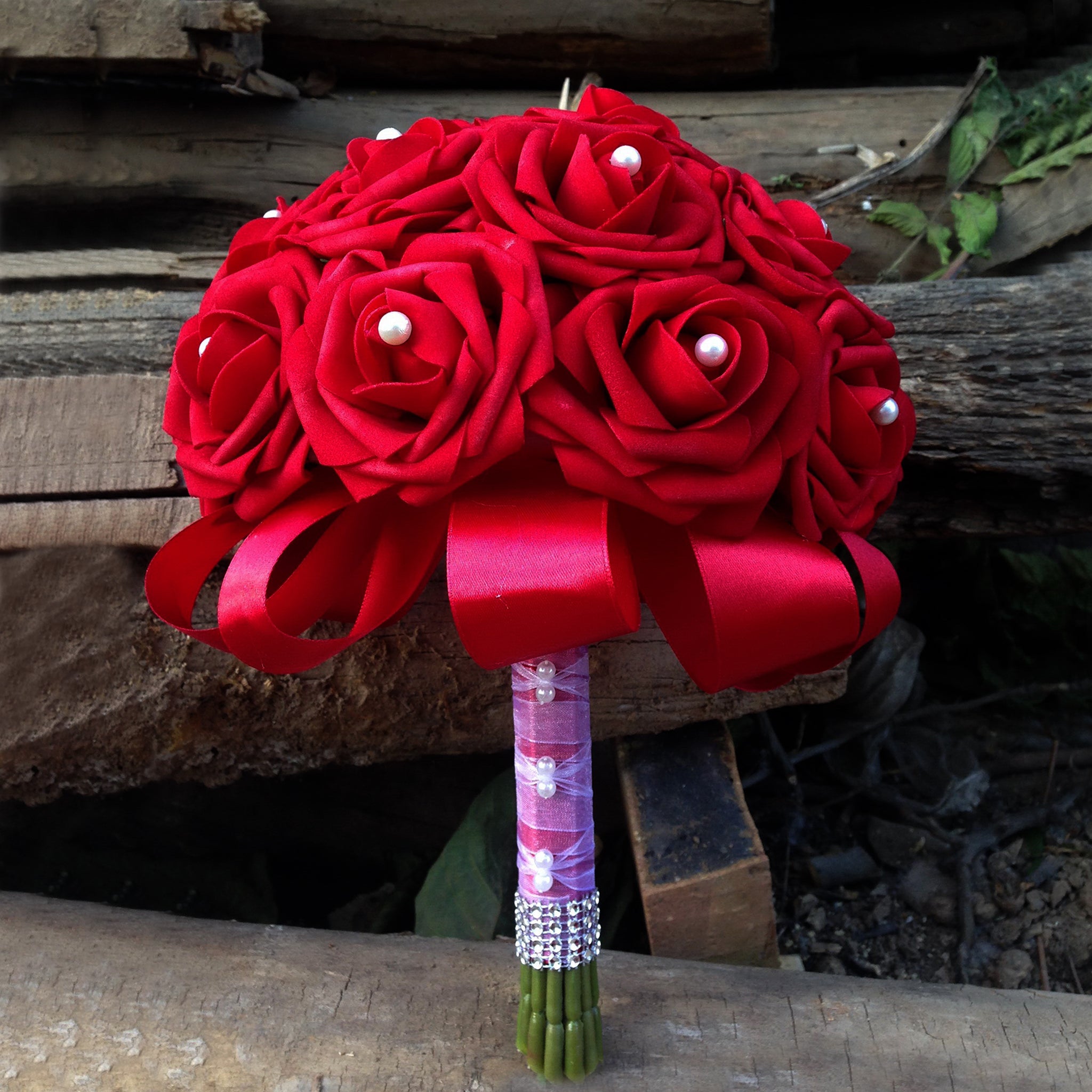 Dark Red White Black Roses Artificial Flower Bouquet