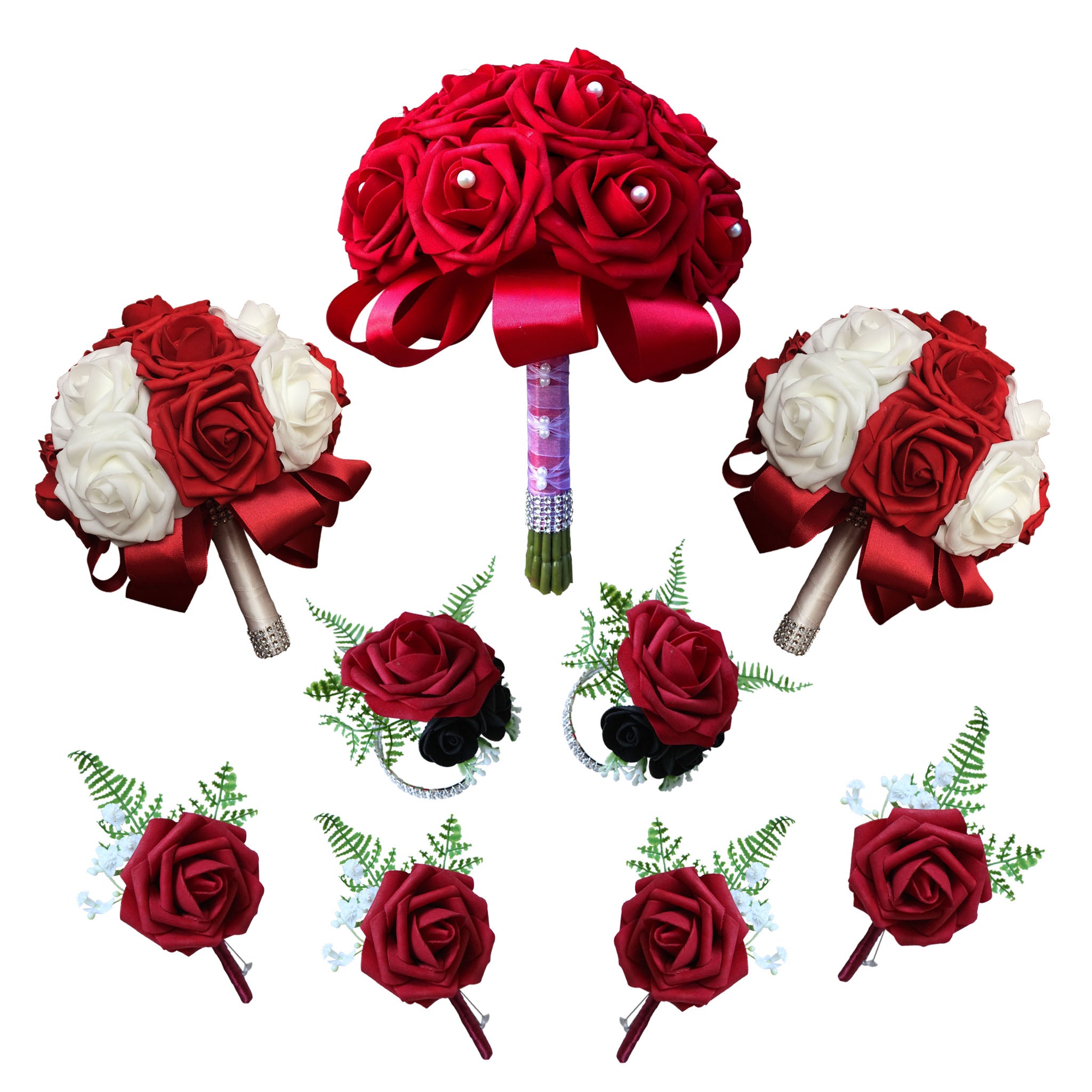 Dark Red White Black Roses Artificial Flower Bouquet