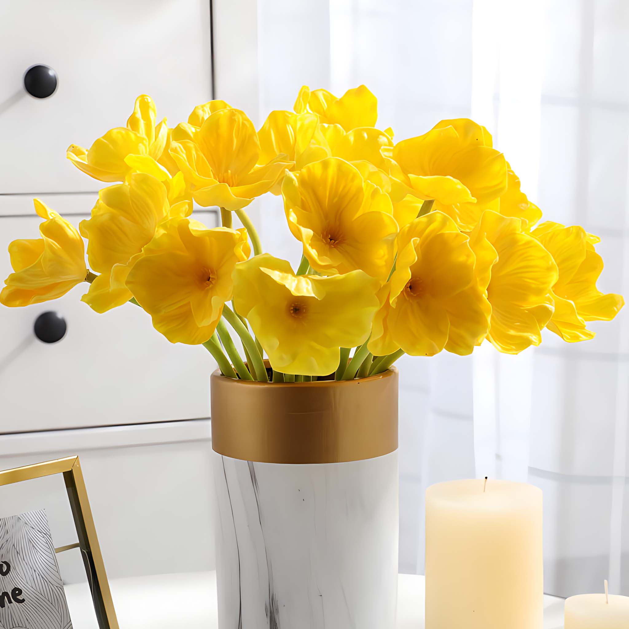 Yellow Poppy Flowers Artificial PU Poppies 10 Stems