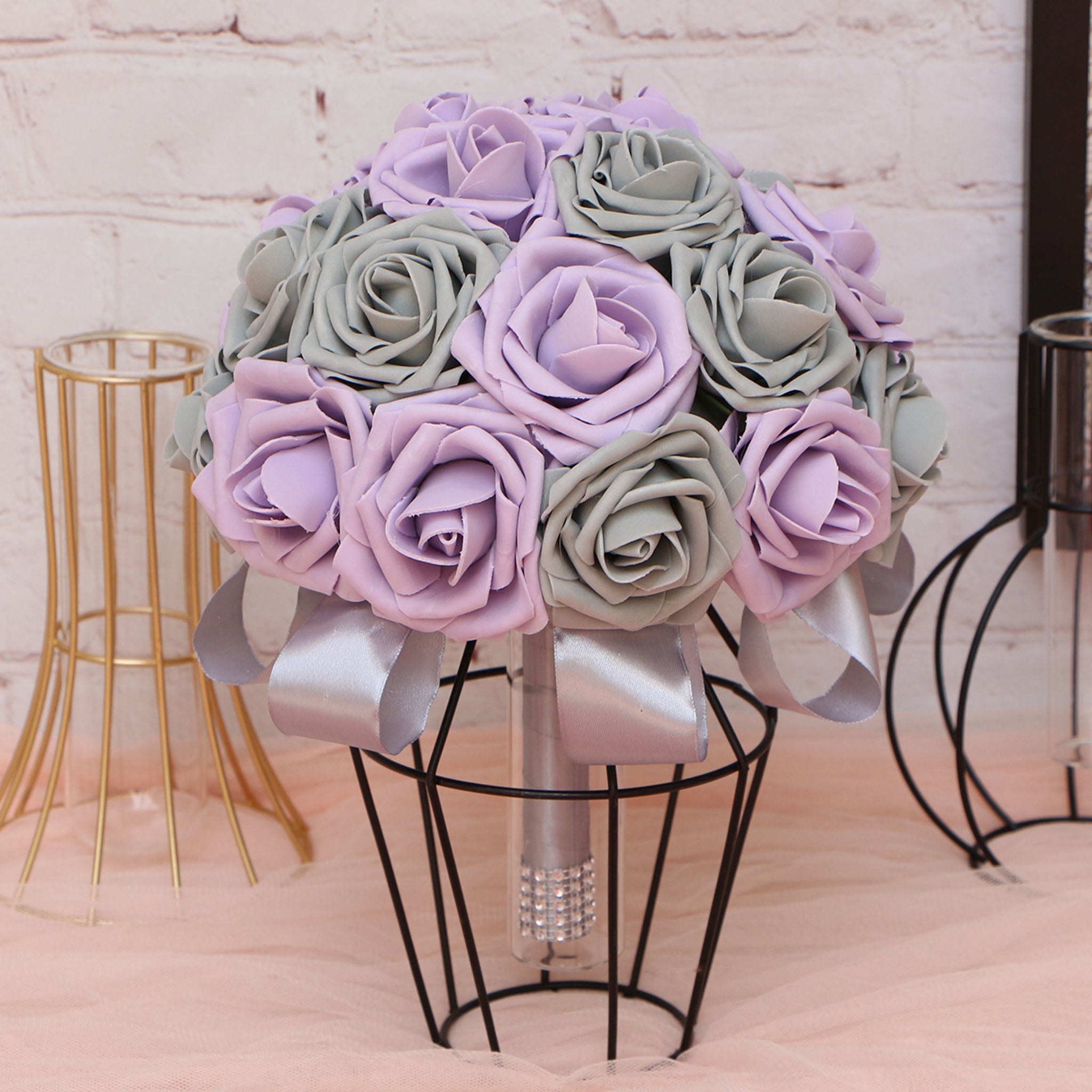 Gray and Lilac Roses Bridesmaid Bouquet