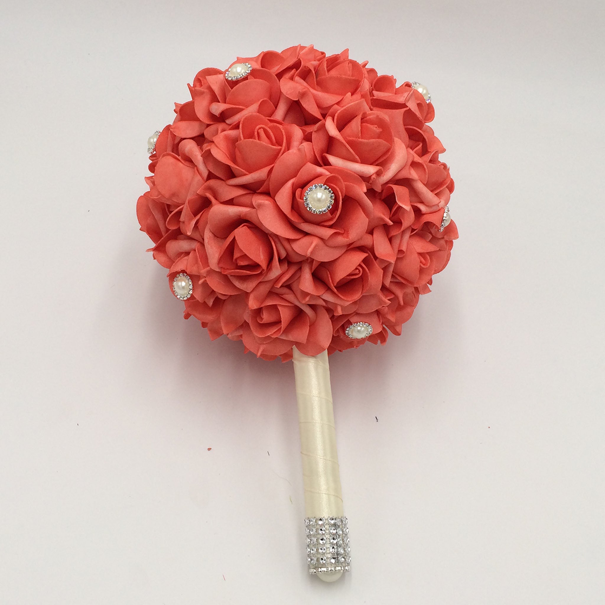 Coral Roses Bridesmaid Wedding Bouquet