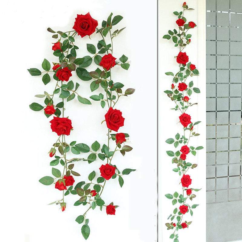 Artificial Flower Vines Red Roses Hanging Plants