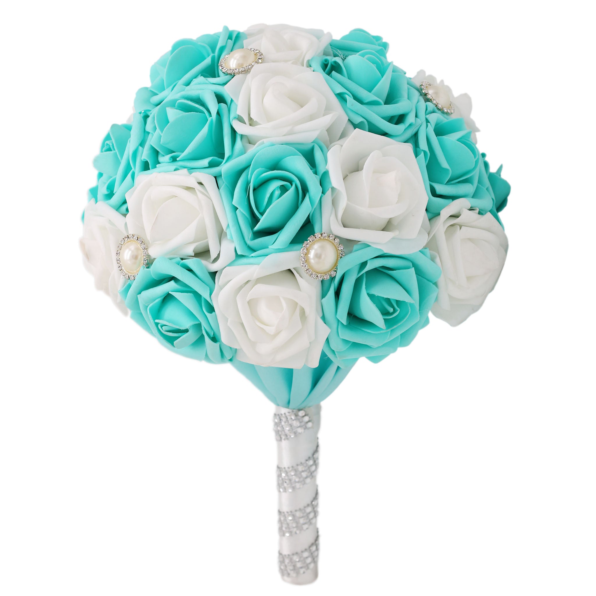 Bridal Flower Bouquet Teal and White Roses Artificial Bouquet