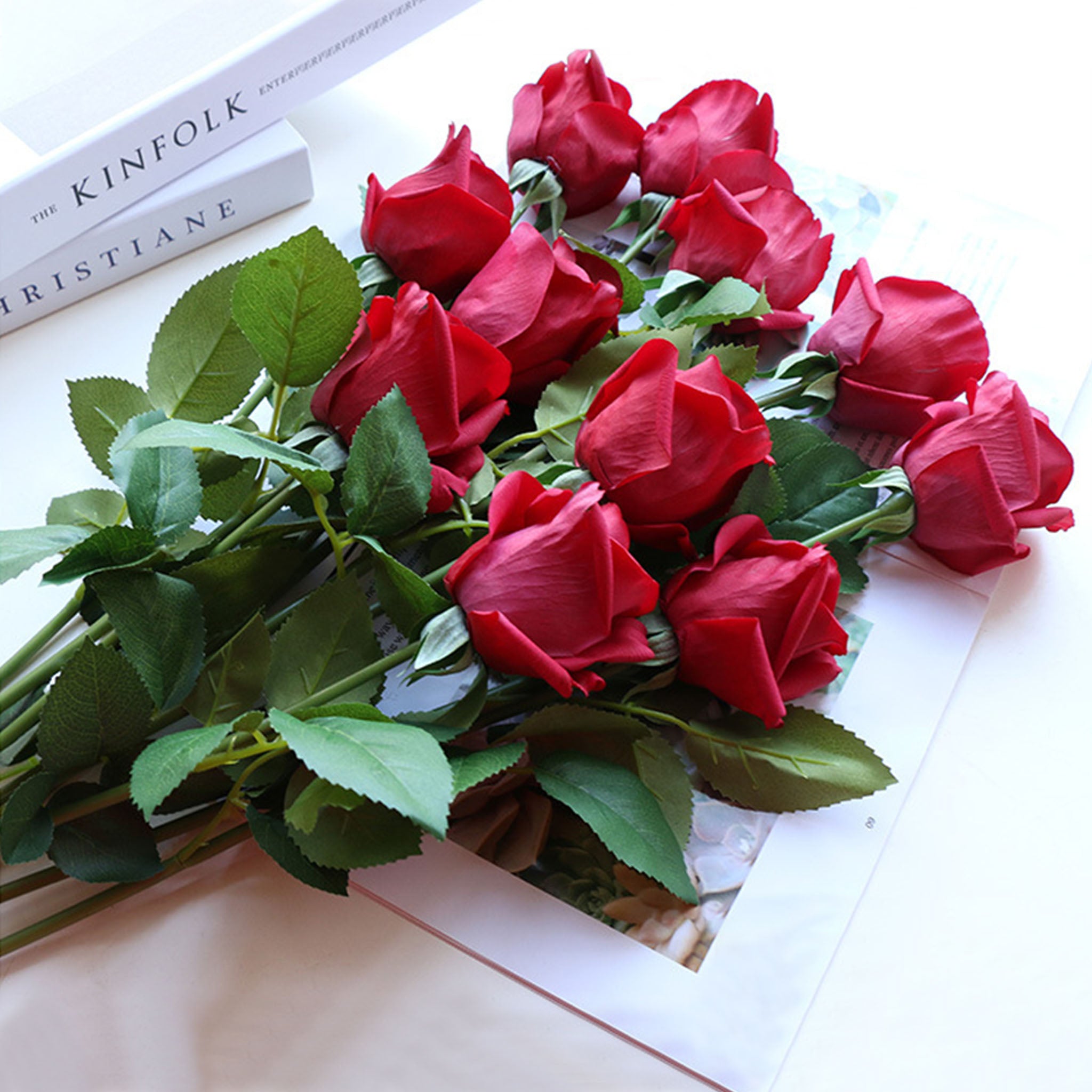 Realistic Flowers Real Touch Half Open Roses 22"