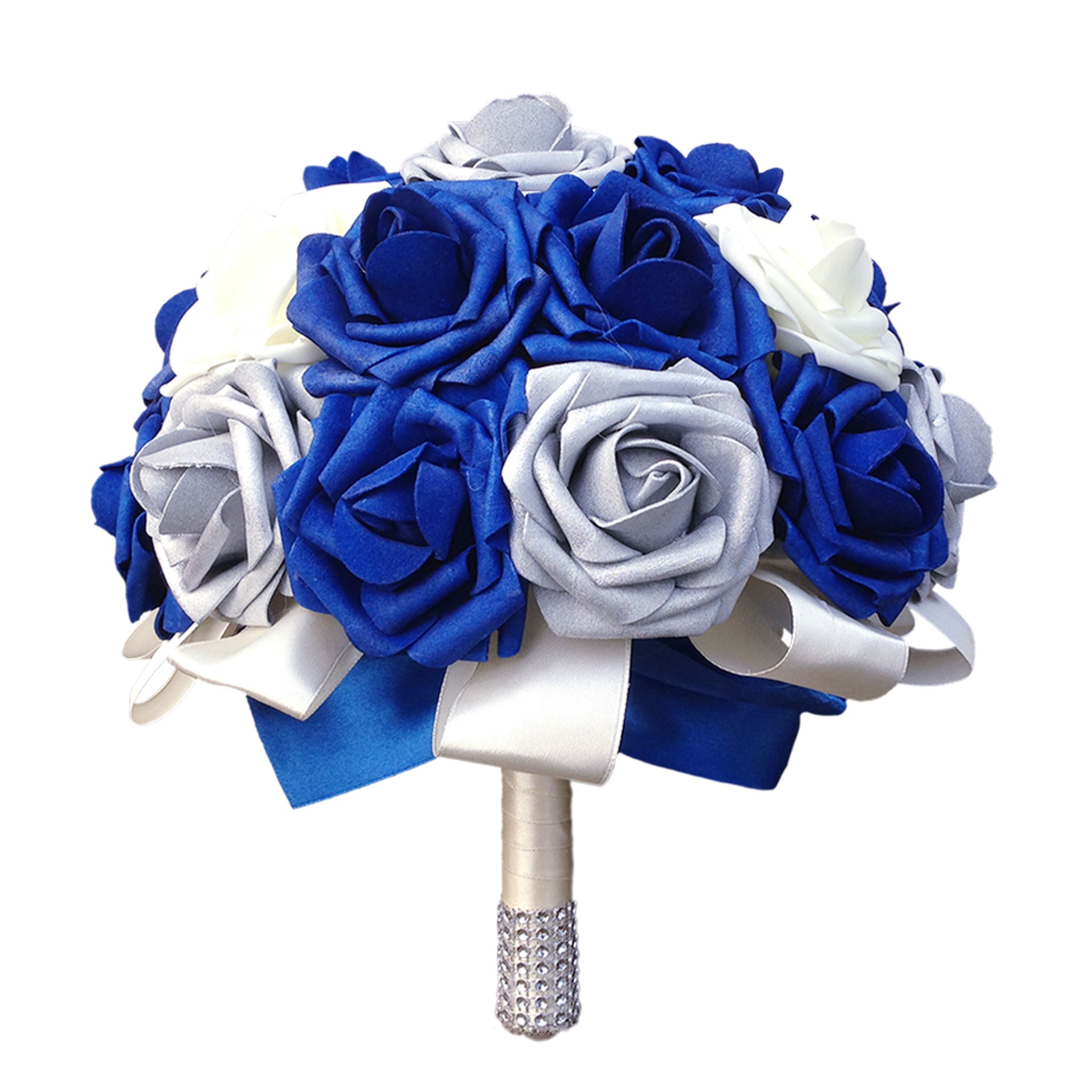 Royal Blue Ivory Roses Wedding Bouquets for Bridal Bridesmaids Boutonnieres