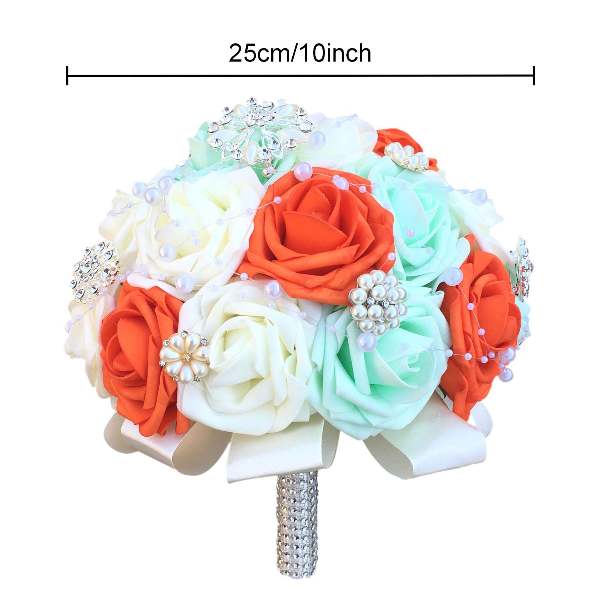 Orange Ivory Mint Bridal Wedding Bouquet 10 inch