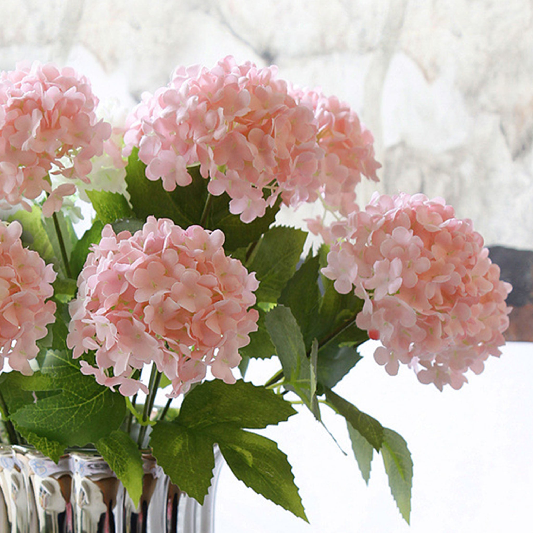 Small Flower Bunch Pink Silk Hydrangea Bush