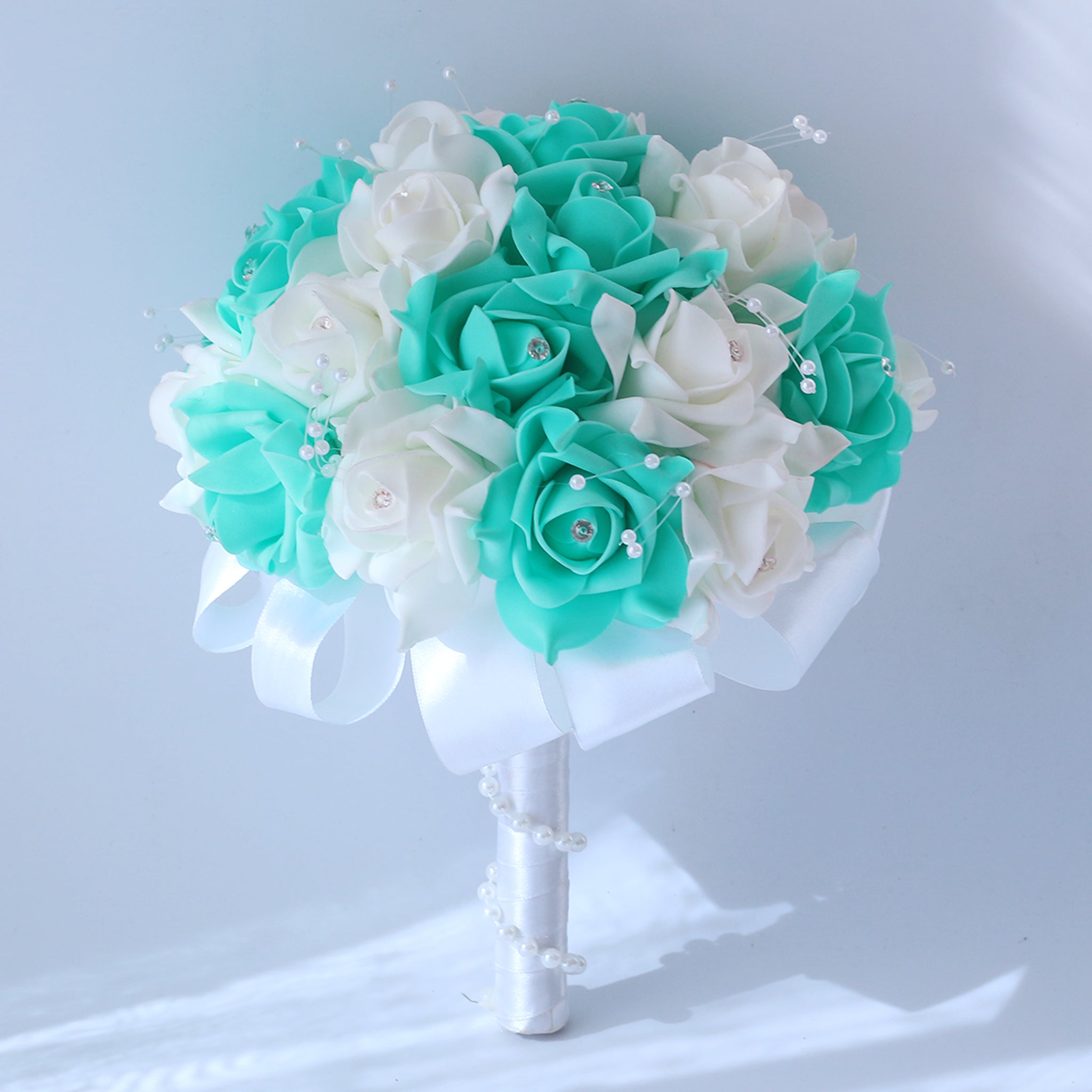 Spa Blue and White Flower Bridal Bouquet