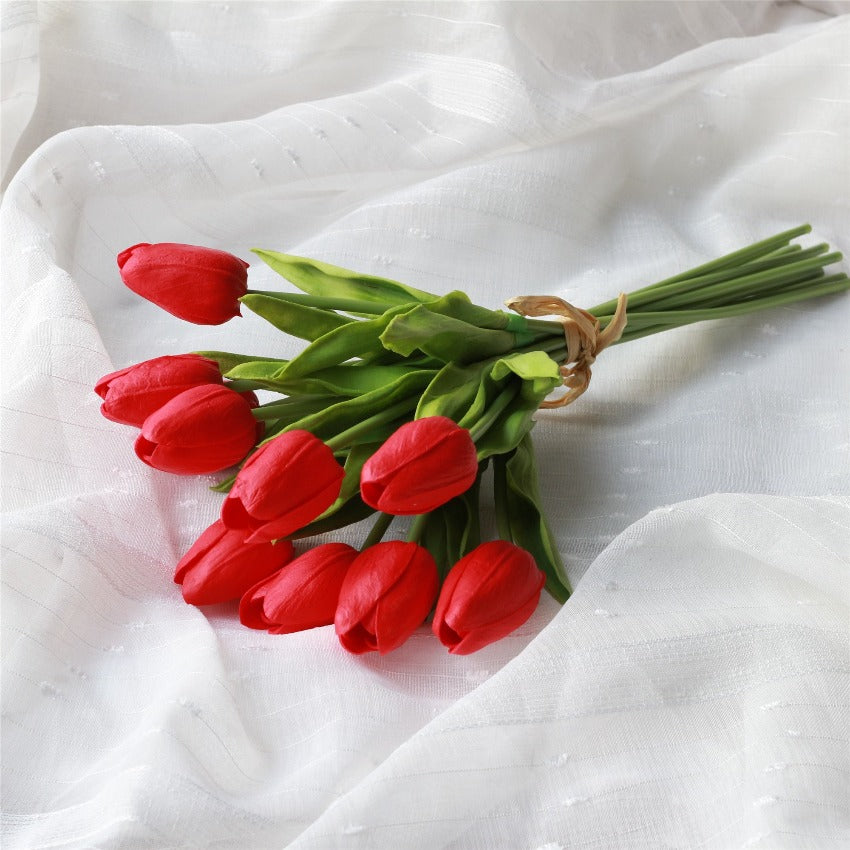 Red Wedding Flowers Real Touch Tulip Bouquet Floral