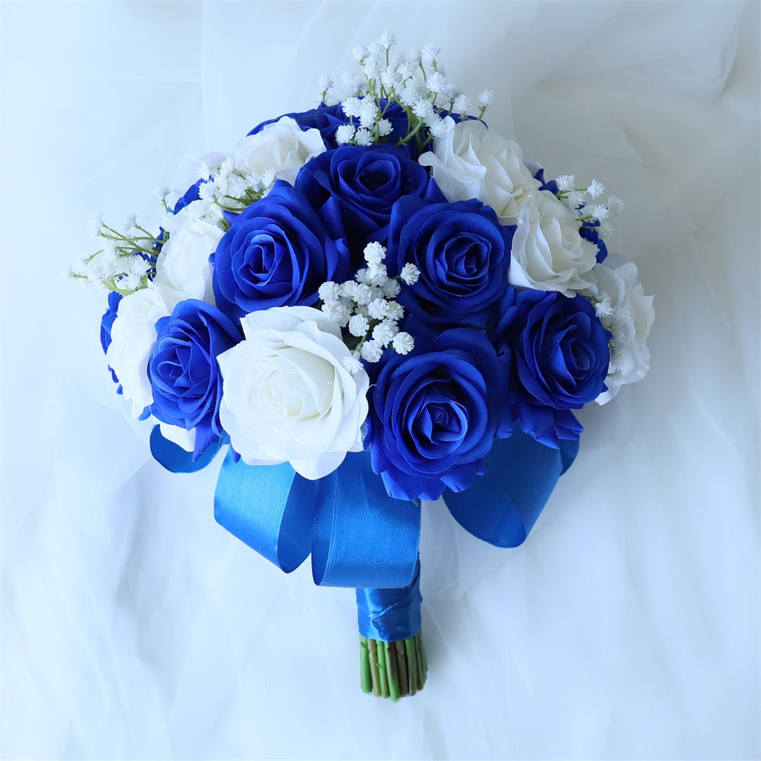 Realistic Royal Blue Flower Bouquet for Bride 10"