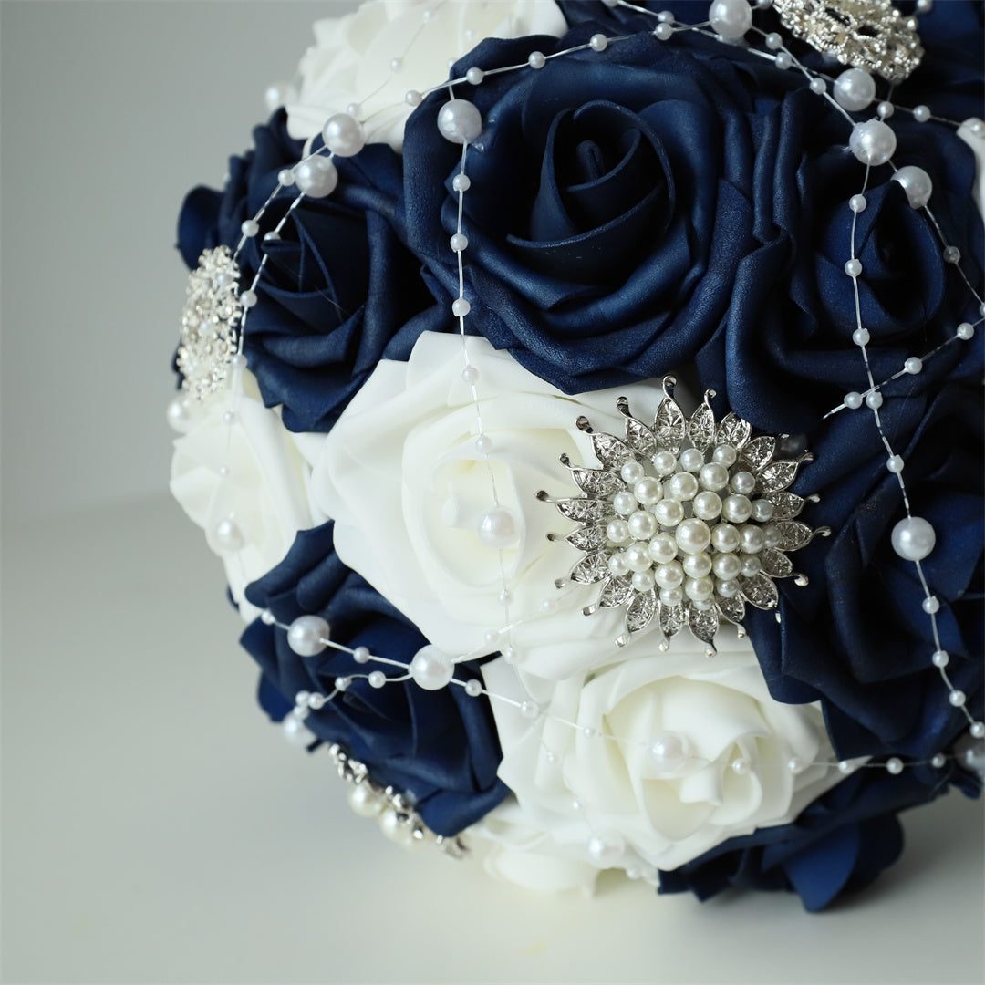 Navy Blue Bridal Bouquet Artificial Rose Flower Bouquet