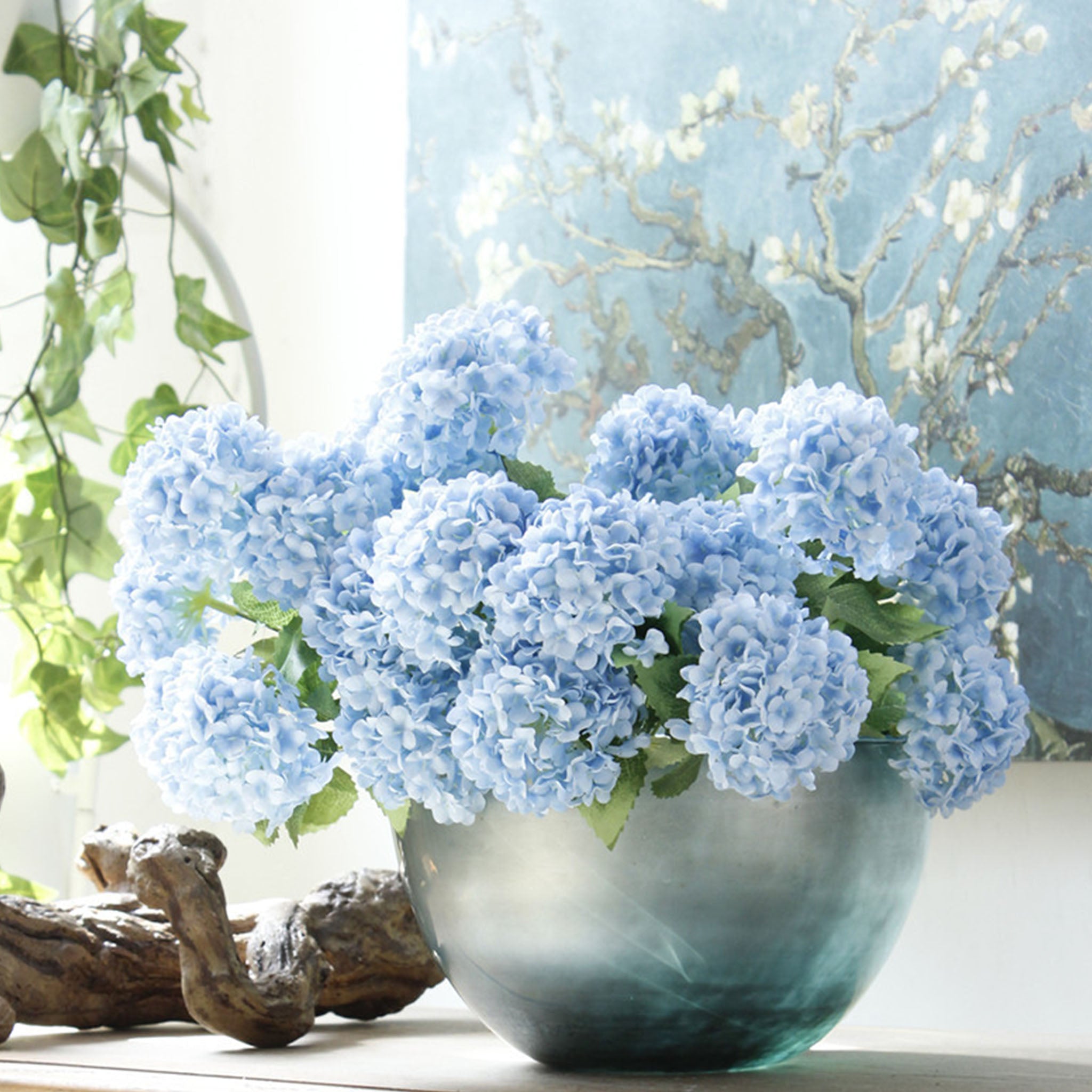Small Blue Hydrangea Bush Silk Flowers