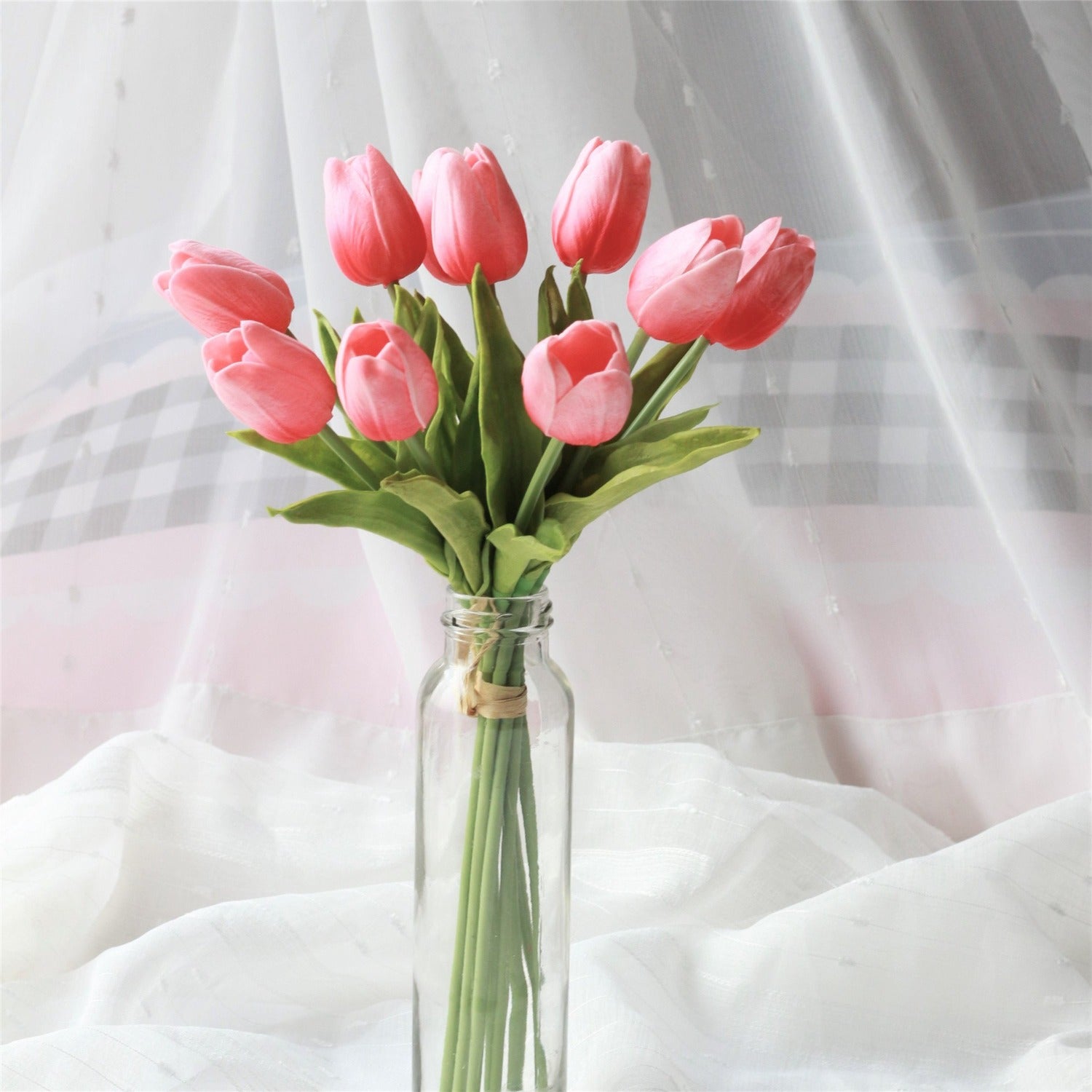 Coral Pink Tulip Bouquet Faux Wedding Flowers Tulip Decor