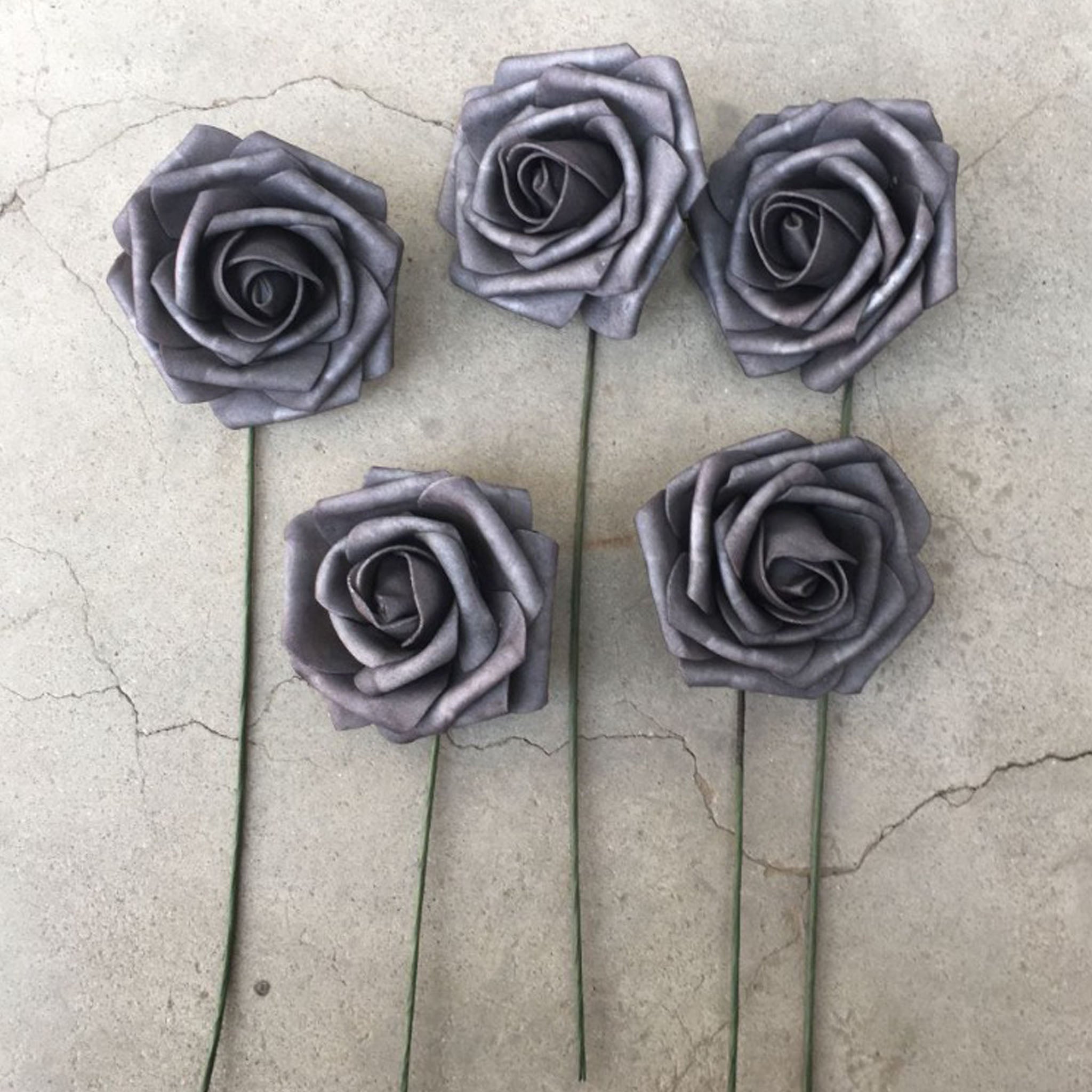 Dark Gray Roses Fake Flowers 50 Bulk