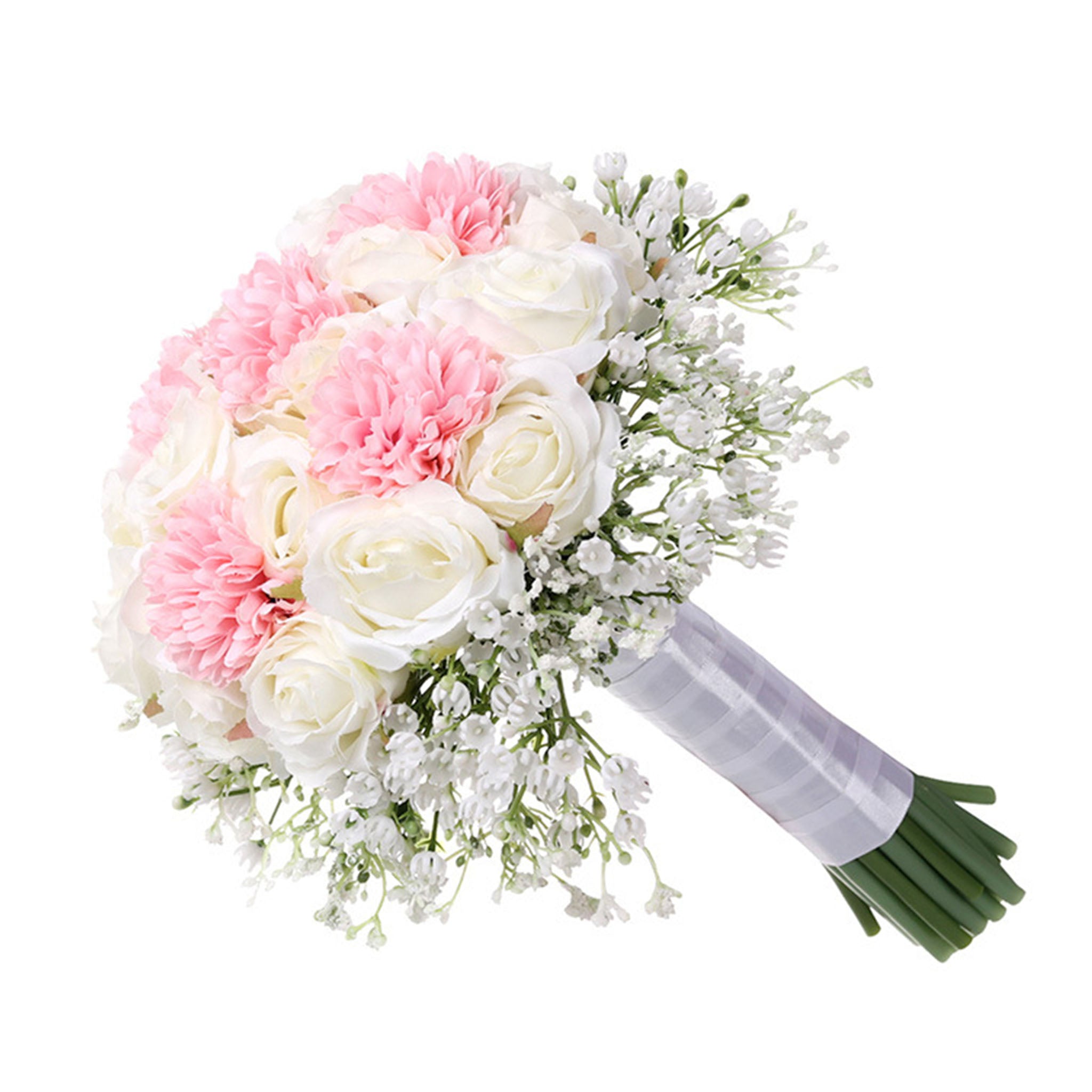 White and Pink Silk Flower Bouquet for Spring Summer Wedding