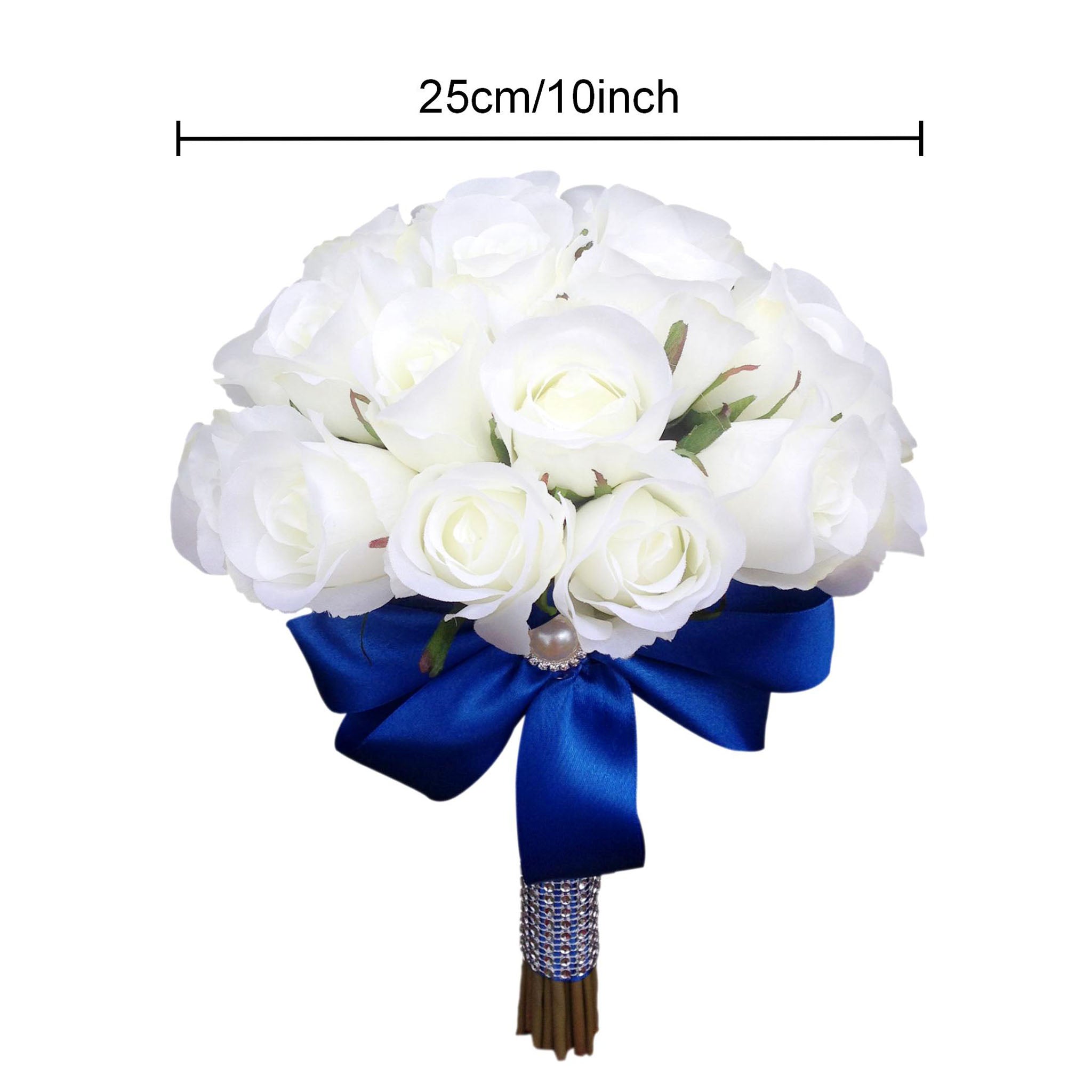 Bouquet of Silk Rose Buds Royal Blue Ribbon Bride Wedding Bouquet