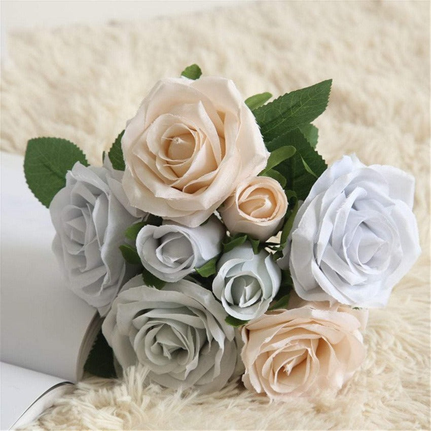 Silk Flower Bouquet for Maron Jars Dusty Blue Artificial Flower Arrangement