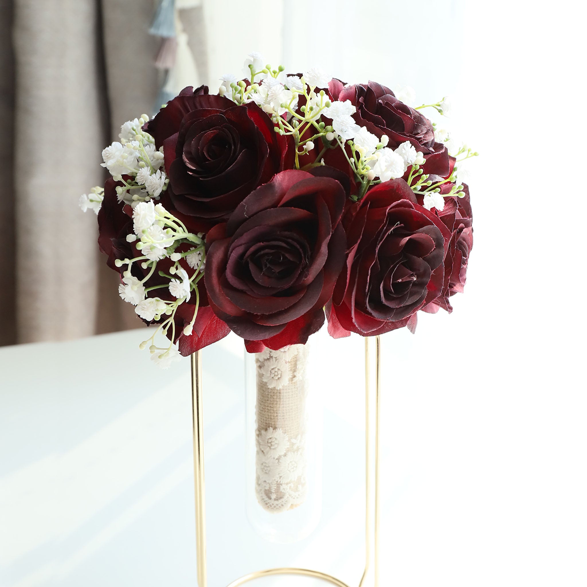Burgundy Rose Flower Fall Wedding Bouquet