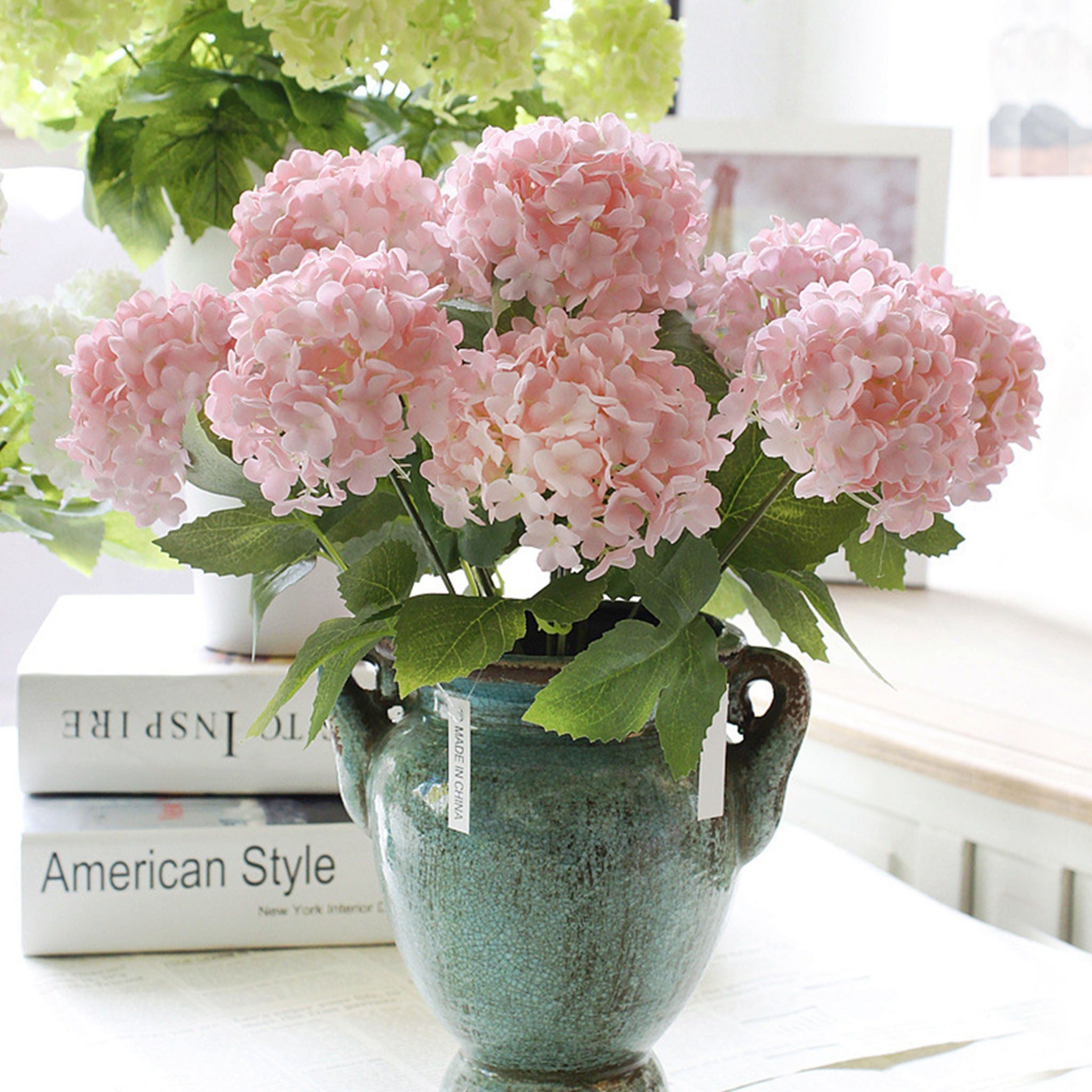 Small Flower Bunch Pink Silk Hydrangea Bush