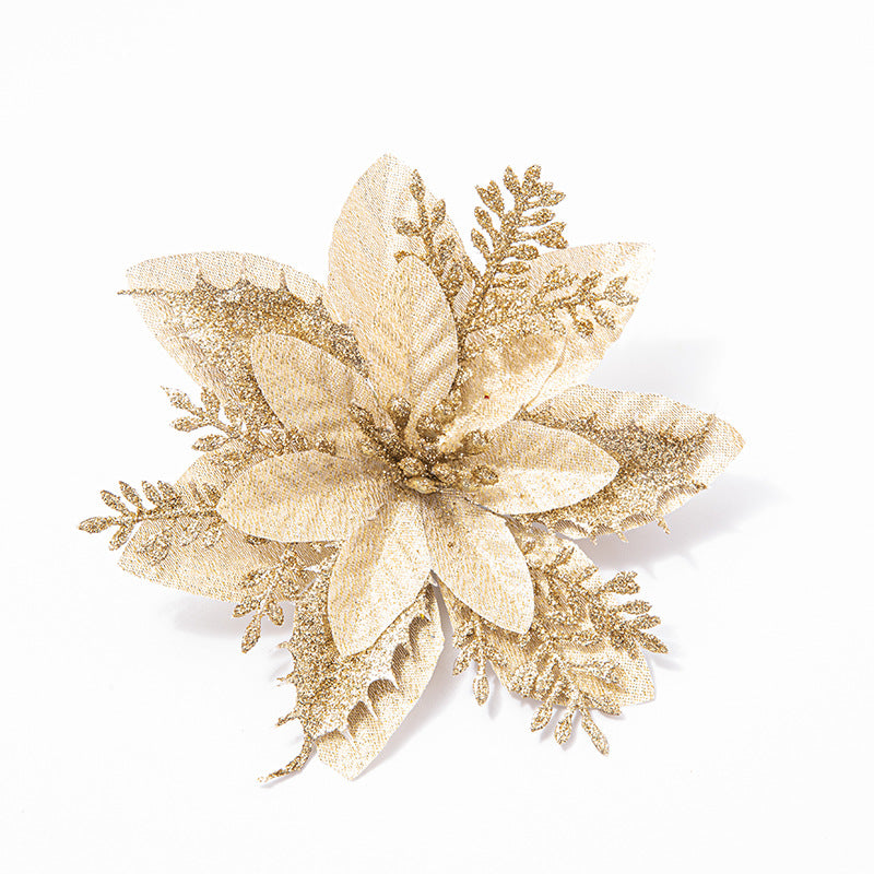 Christmas Flowers Artificial Poinsettia Glitter Decorations Xmas Tree Ornaments