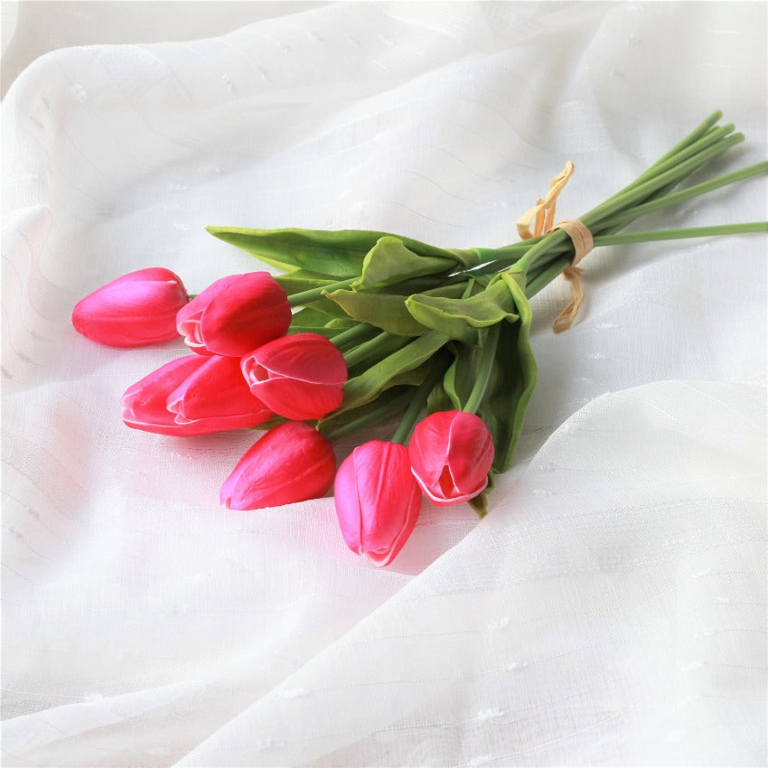 Hot Pink Flowers Artificial Real Touch Tulips