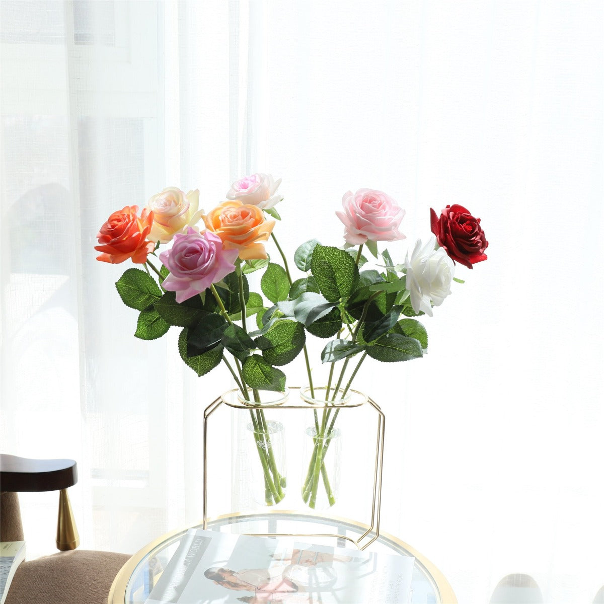 Latex Roses Silk Flowers Artificial 10 Stems for Home Decor