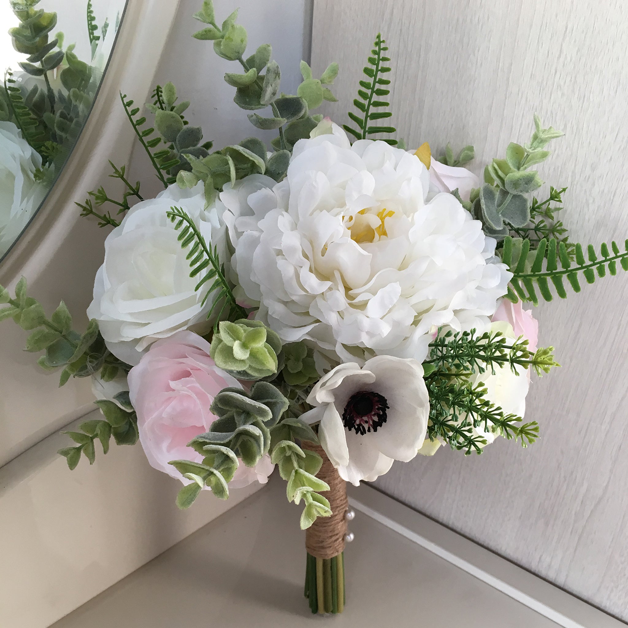 Boho Bridal Bouquet White and Pink Flowers