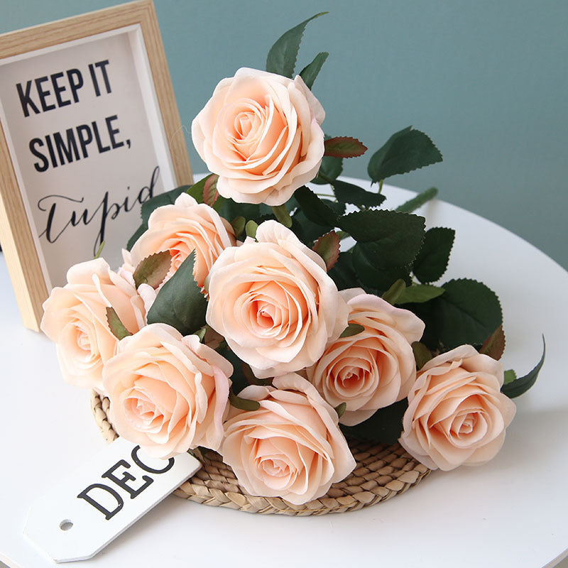 Rose Gold Mauve White Pink Silk Rose Bouquet Fake Flowers