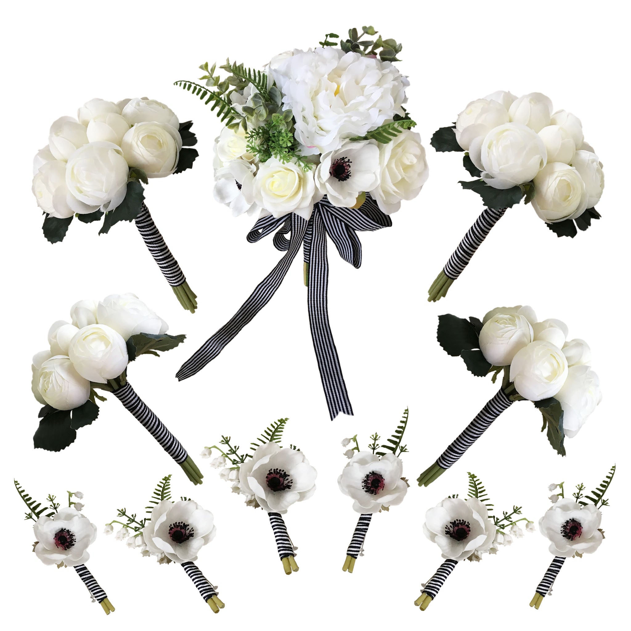 Rustic Peony Bouquet White Anemones Boutonniere Silk Flower Bouquet