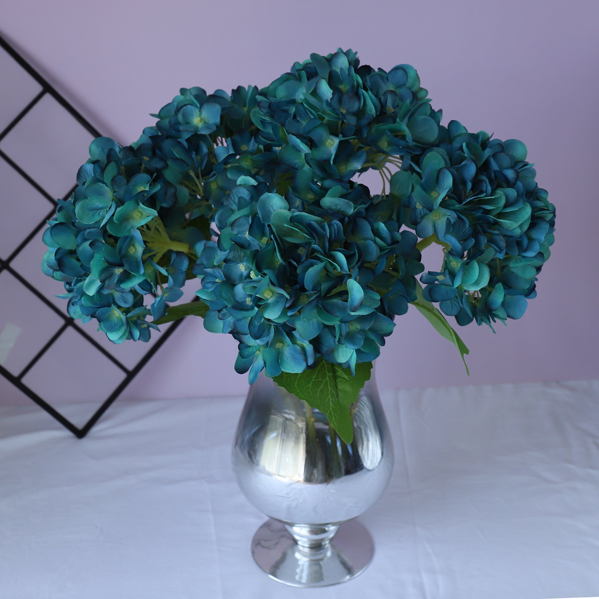 Fake Hydrangea Bush White Blue Teal Spa