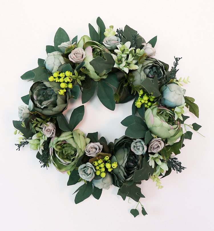 Autumn Wreath Artificial Flowers Green Peony Front Door Wreath 15 inch