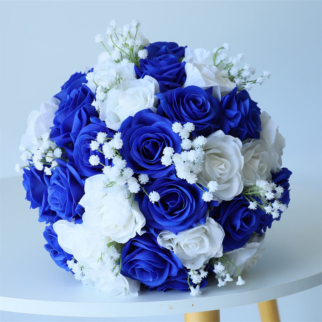 Realistic Royal Blue Flower Bouquet for Bride 10"