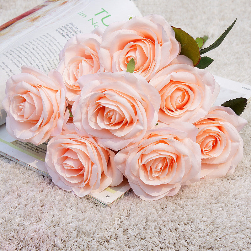Rose Gold Mauve White Pink Silk Rose Bouquet Fake Flowers